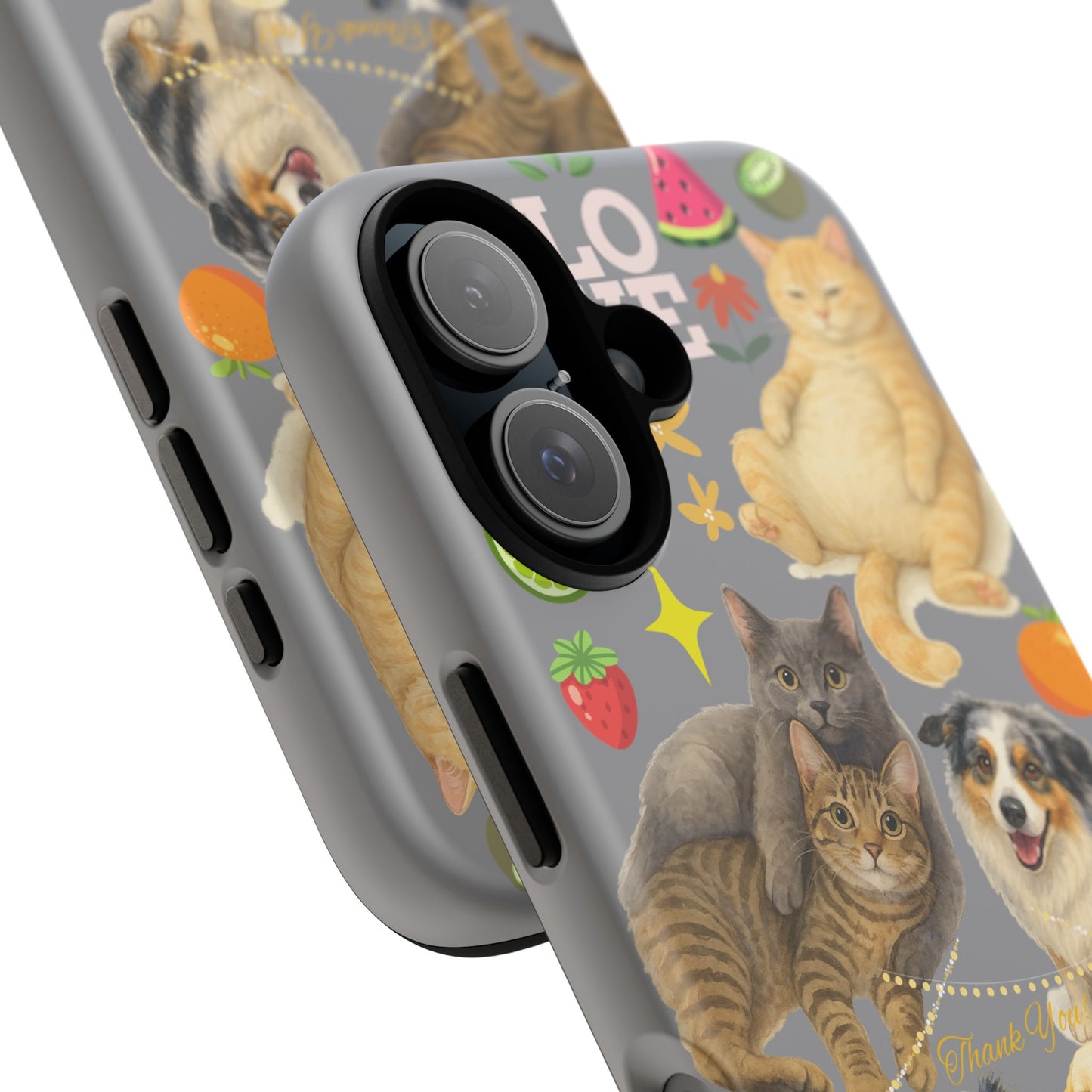 60A-3 Dog and Cat Printed Dual-Layer Phone Case In Grey – Glossy or Matte Finish – iPhone & Android Compatible