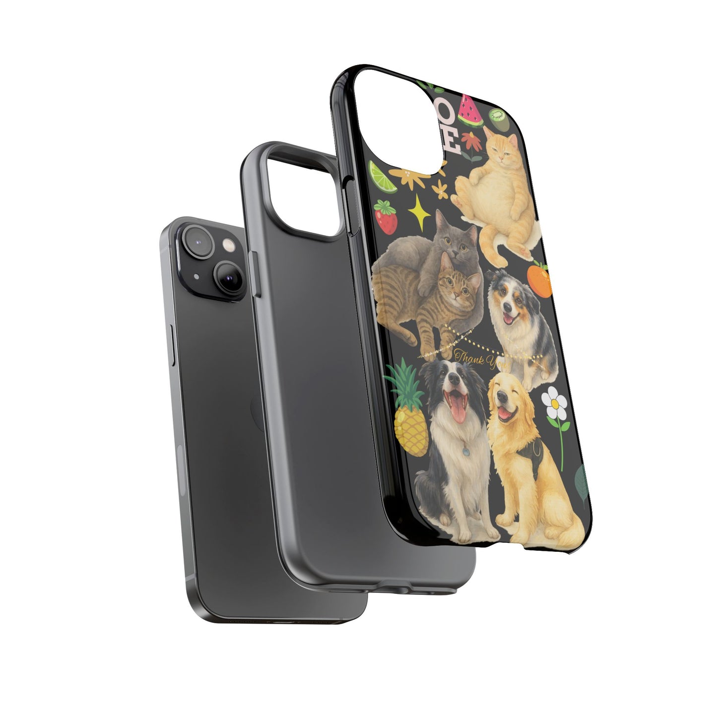 60A-8 Dog and Cat Printed Dual-Layer Phone Case In Black – Glossy or Matte Finish – iPhone & Android Compatible