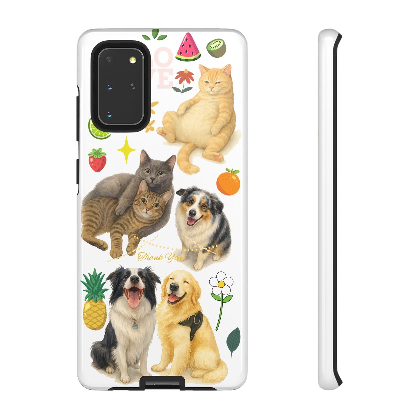 60A Dog and Cat Printed Dual-Layer Phone Case In White – Glossy or Matte Finish – iPhone & Android Compatible