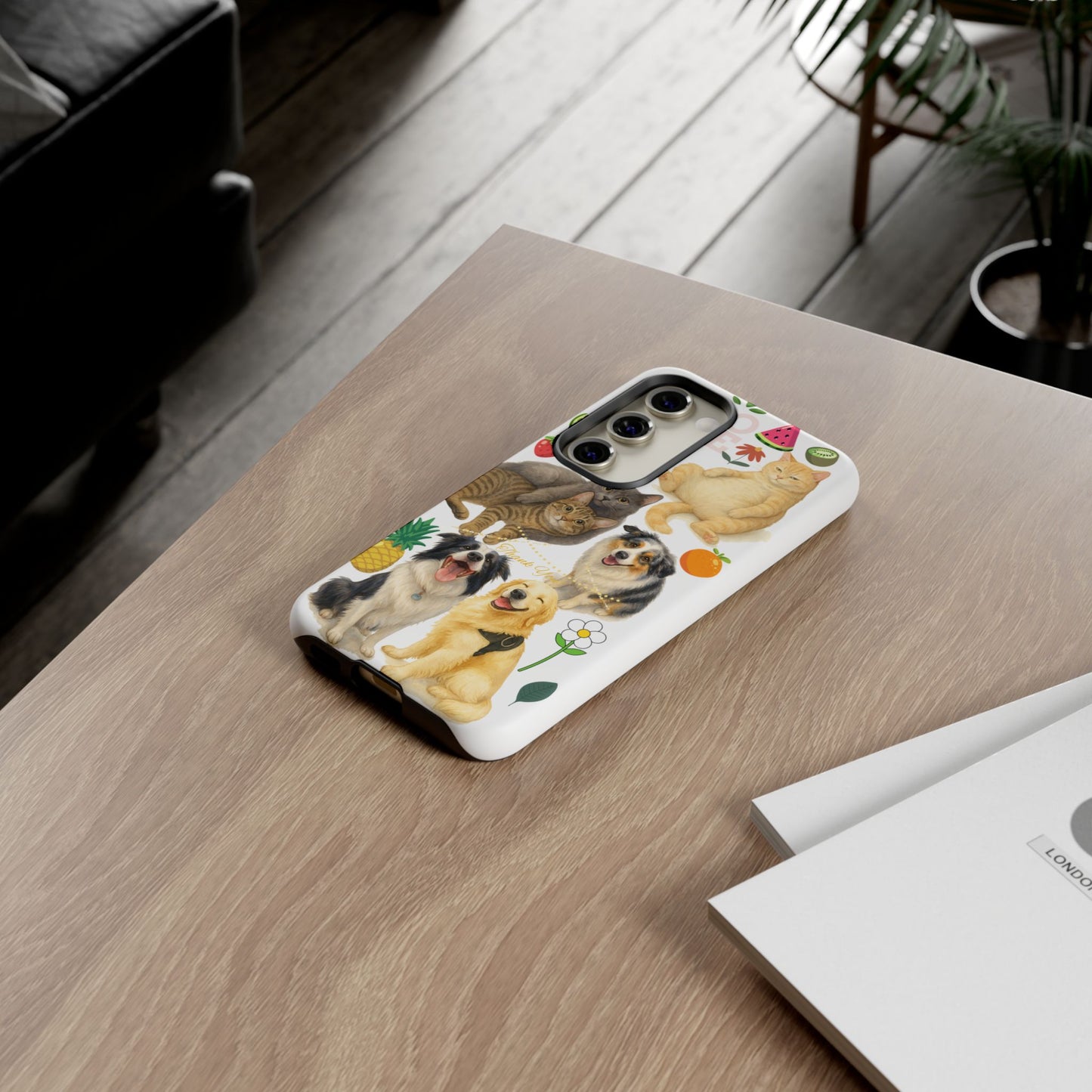 60A Dog and Cat Printed Dual-Layer Phone Case In White – Glossy or Matte Finish – iPhone & Android Compatible