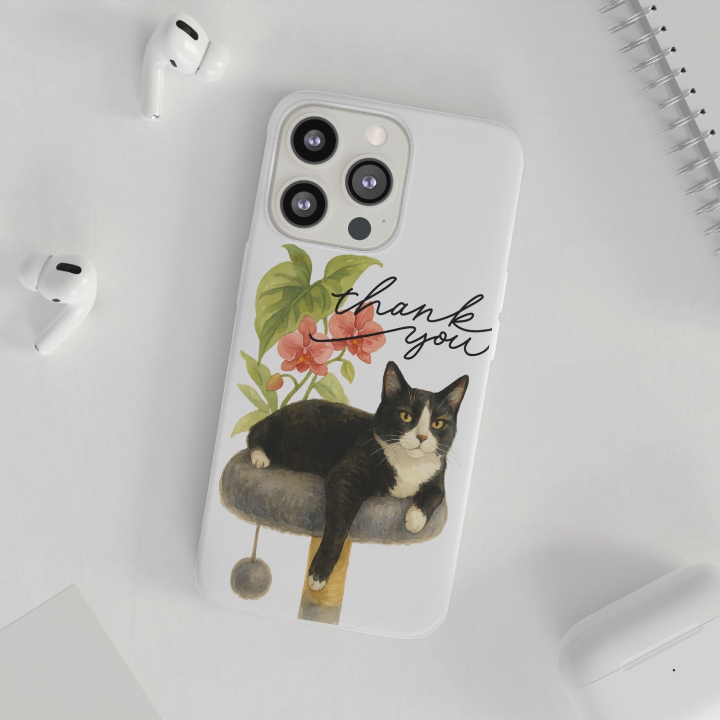 62A Cute Cat Thank You Phone Case – Flexible Matte TPU Slim Cover for iPhone & Android Gift