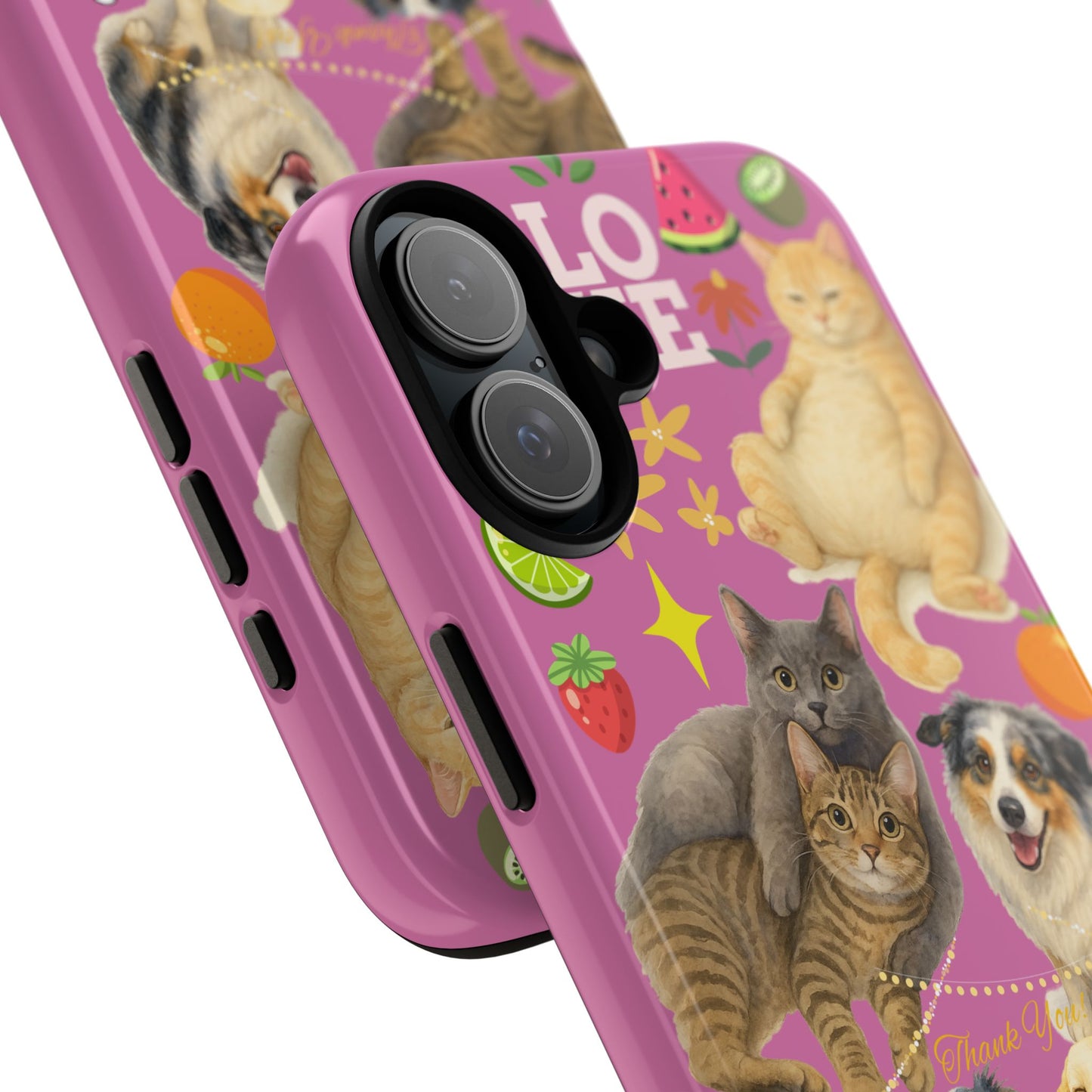 60A-2 Dog and Cat Printed Dual-Layer Phone Case In Pink – Glossy or Matte Finish – iPhone & Android Compatible