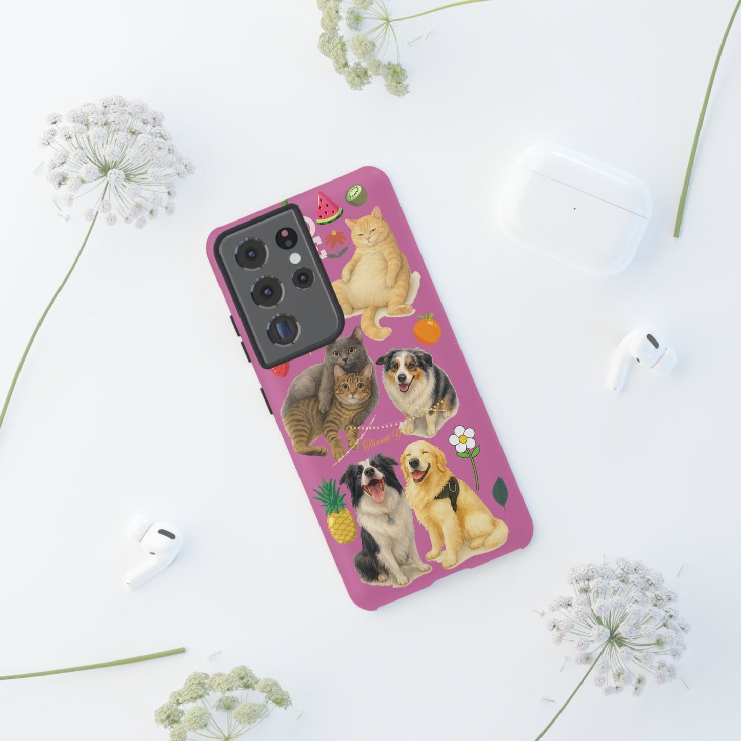 60A-2 Dog and Cat Printed Dual-Layer Phone Case In Pink – Glossy or Matte Finish – iPhone & Android Compatible