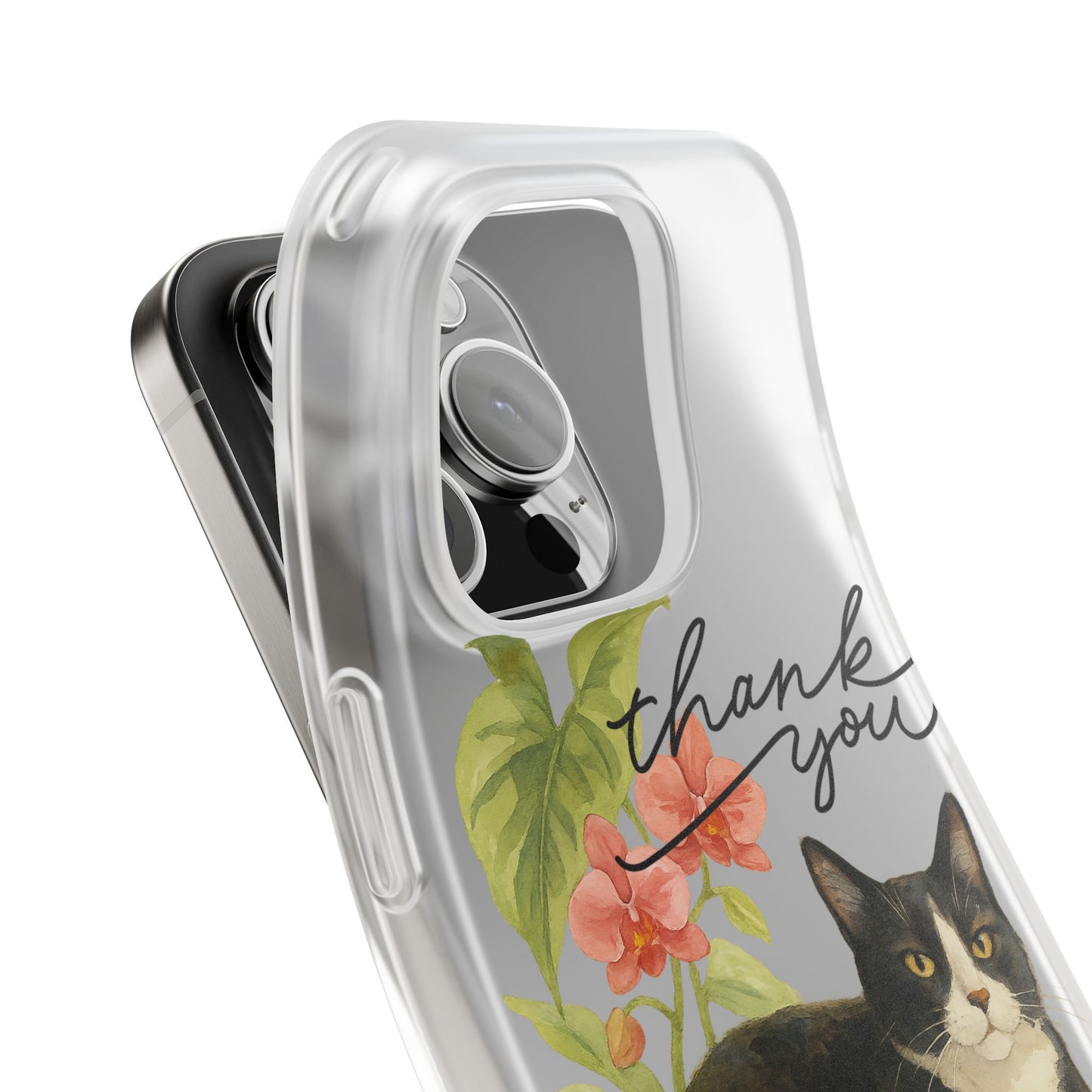 62A Cute Cat Thank You Phone Case – Flexible Matte TPU Slim Cover for iPhone & Android Gift