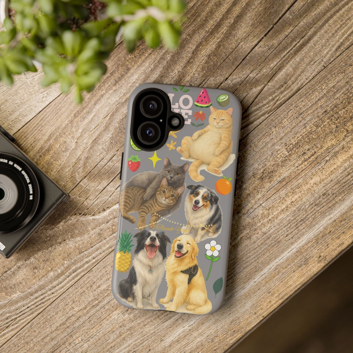 60A-3 Dog and Cat Printed Dual-Layer Phone Case In Grey – Glossy or Matte Finish – iPhone & Android Compatible