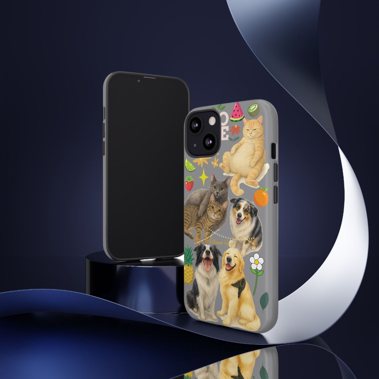 60A-3 Dog and Cat Printed Dual-Layer Phone Case In Grey – Glossy or Matte Finish – iPhone & Android Compatible