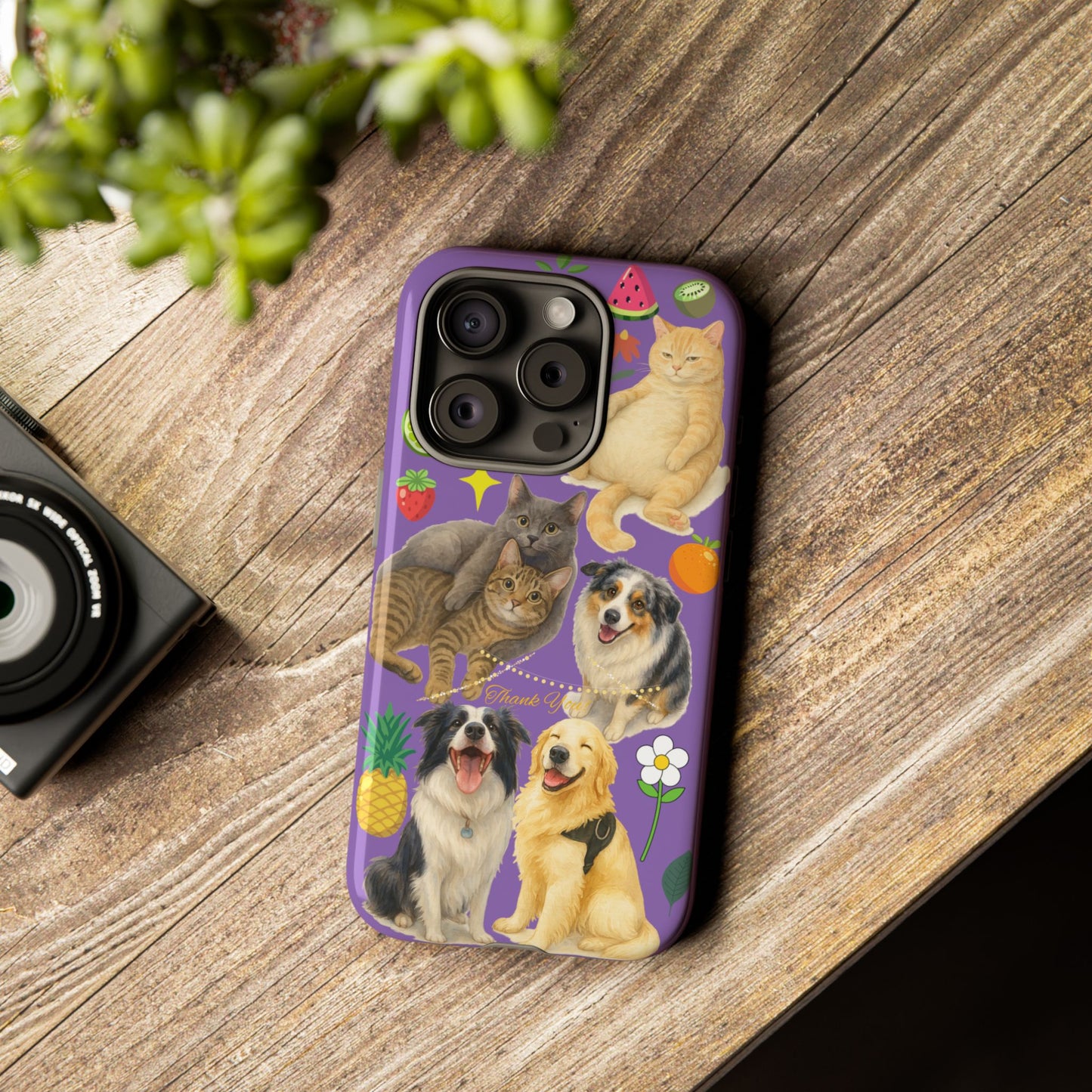 60A-4 Dog and Cat Printed Dual-Layer Phone Case In Purple – Glossy or Matte Finish – iPhone & Android Compatible
