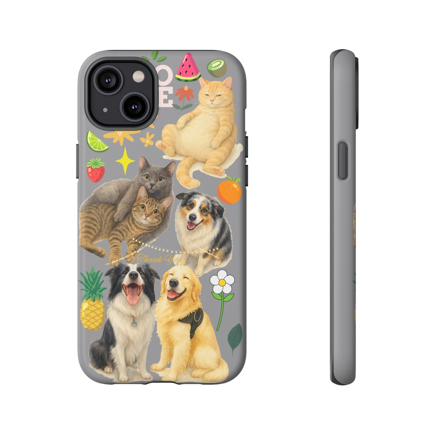 60A-3 Dog and Cat Printed Dual-Layer Phone Case In Grey – Glossy or Matte Finish – iPhone & Android Compatible