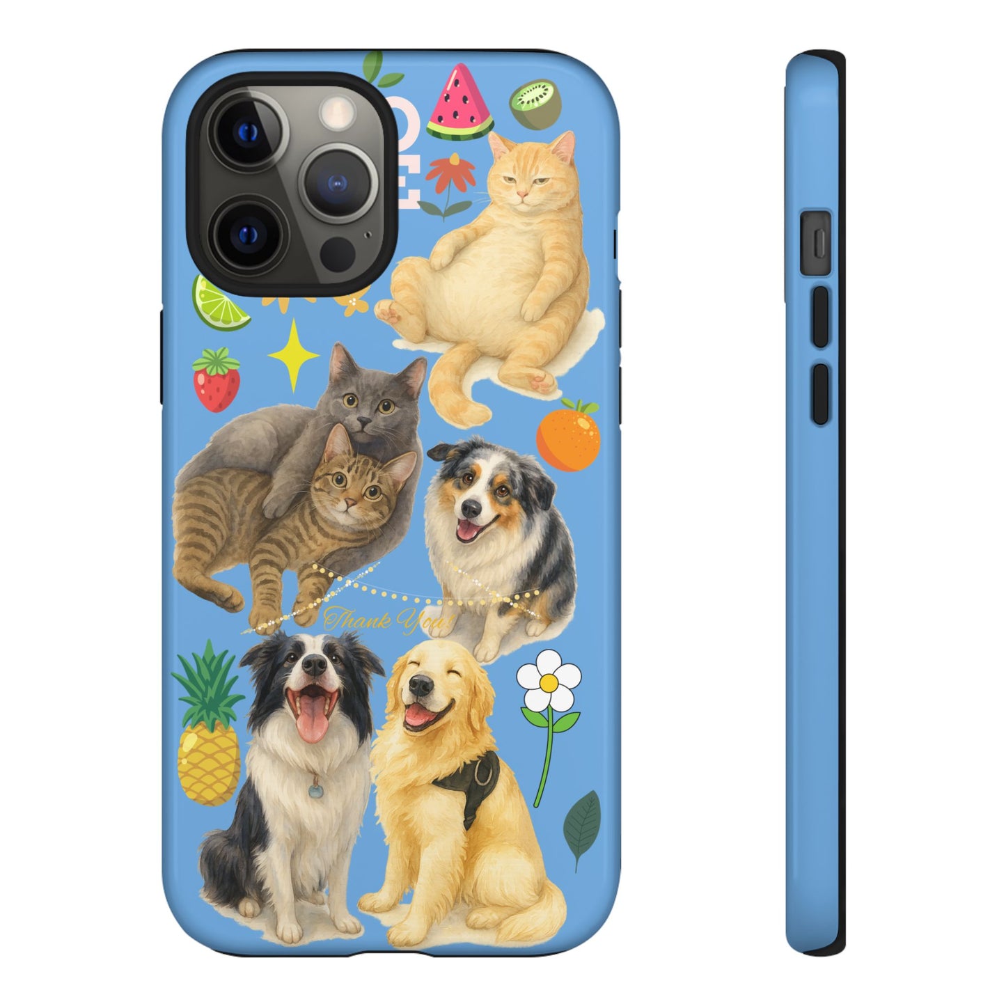 60A-1 Dog and Cat Printed Dual-Layer Phone Case In Blue – Glossy or Matte Finish – iPhone & Android Compatible