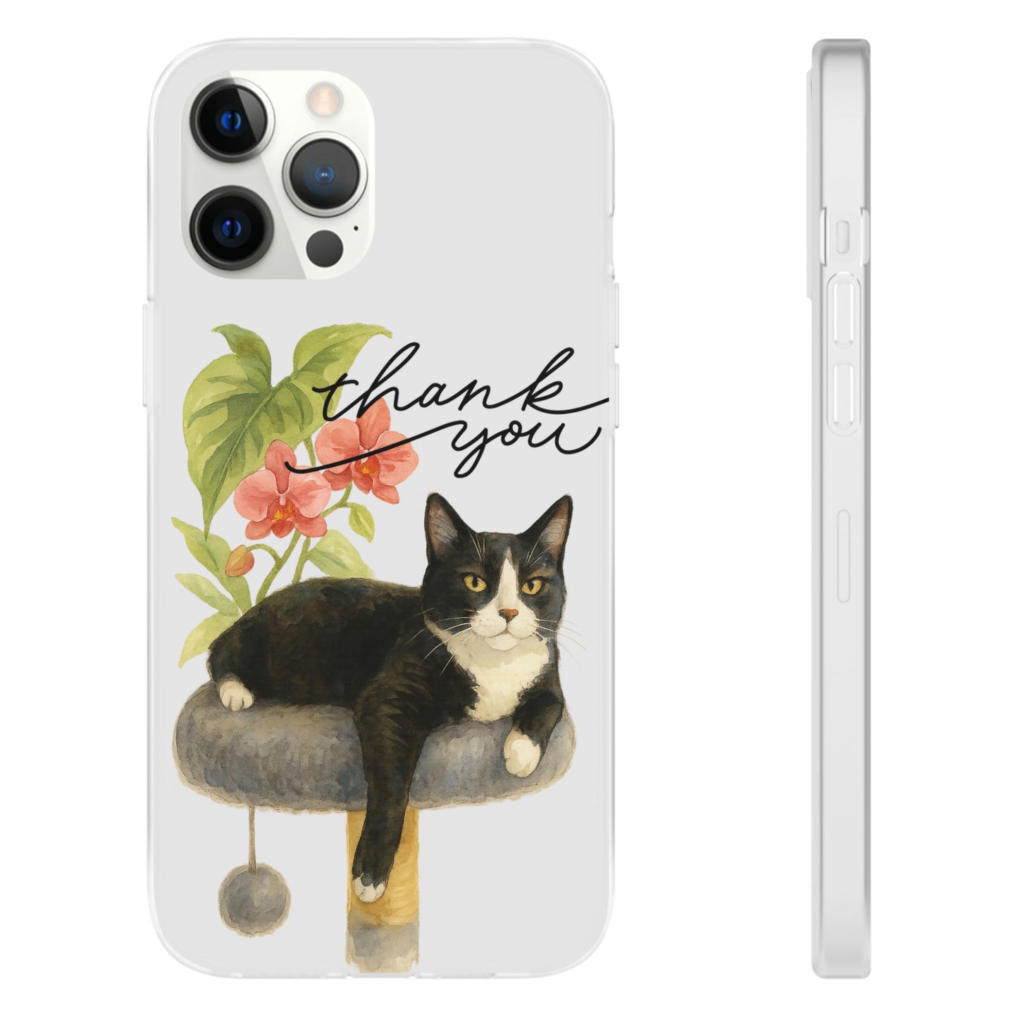 62A Cute Cat Thank You Phone Case – Flexible Matte TPU Slim Cover for iPhone & Android Gift