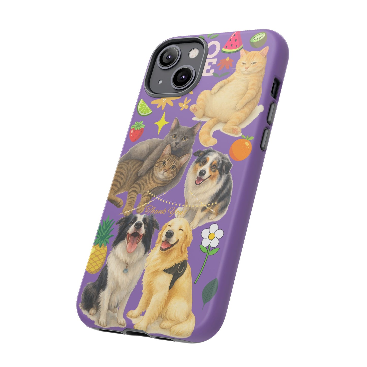 60A-4 Dog and Cat Printed Dual-Layer Phone Case In Purple – Glossy or Matte Finish – iPhone & Android Compatible
