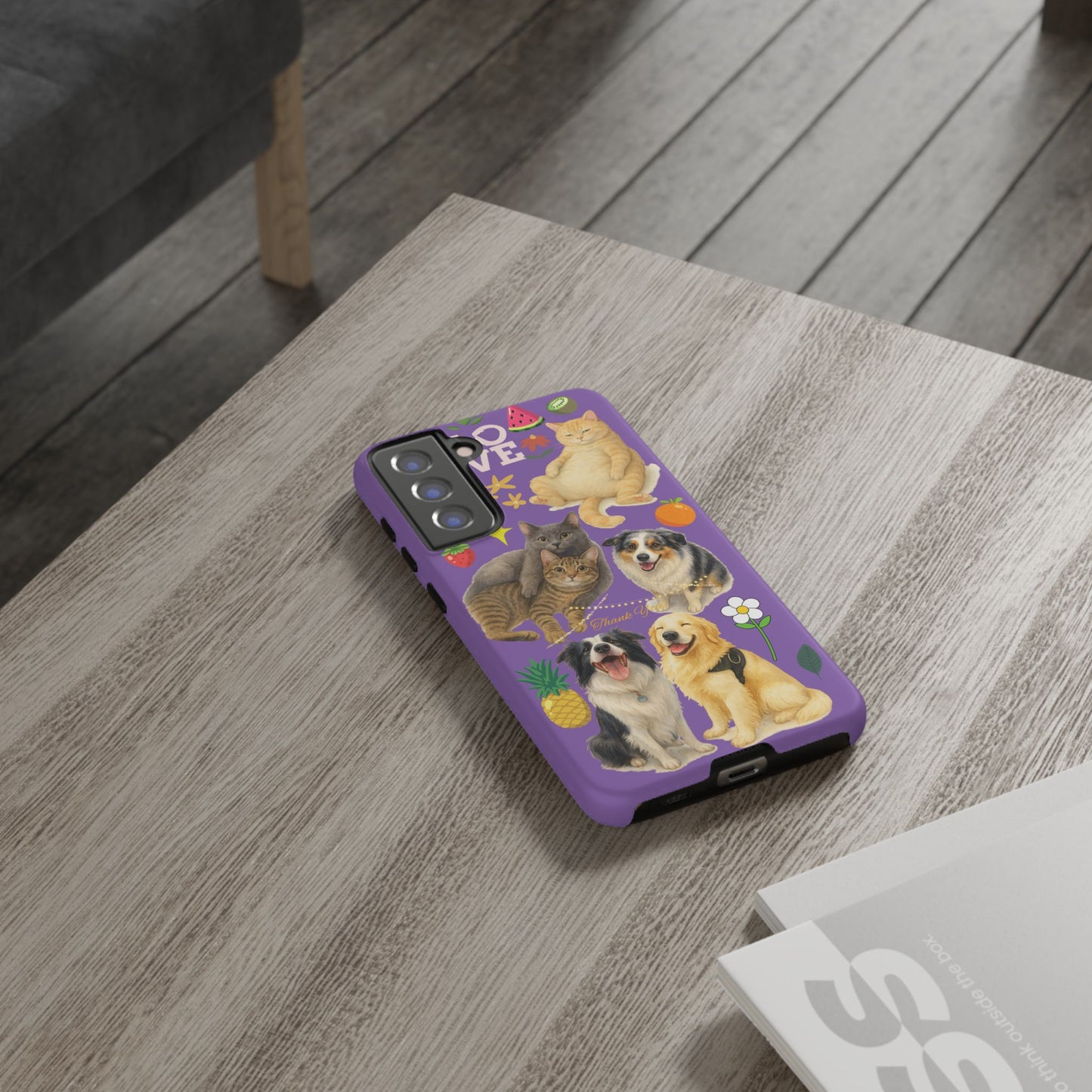 60A-4 Dog and Cat Printed Dual-Layer Phone Case In Purple – Glossy or Matte Finish – iPhone & Android Compatible