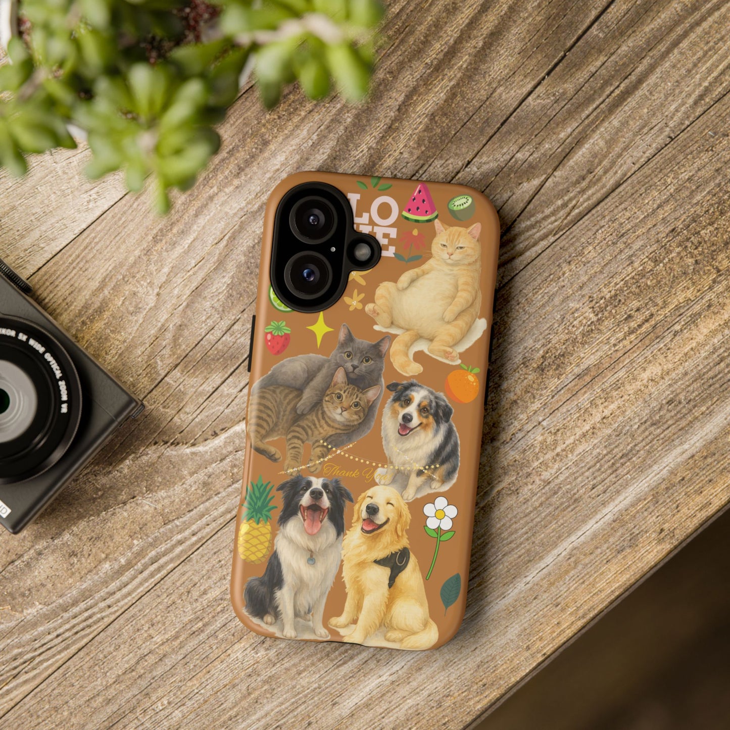 60A-9 Dog and Cat Printed Dual-Layer Phone Case In Light Brown – Glossy or Matte Finish – iPhone & Android Compatible