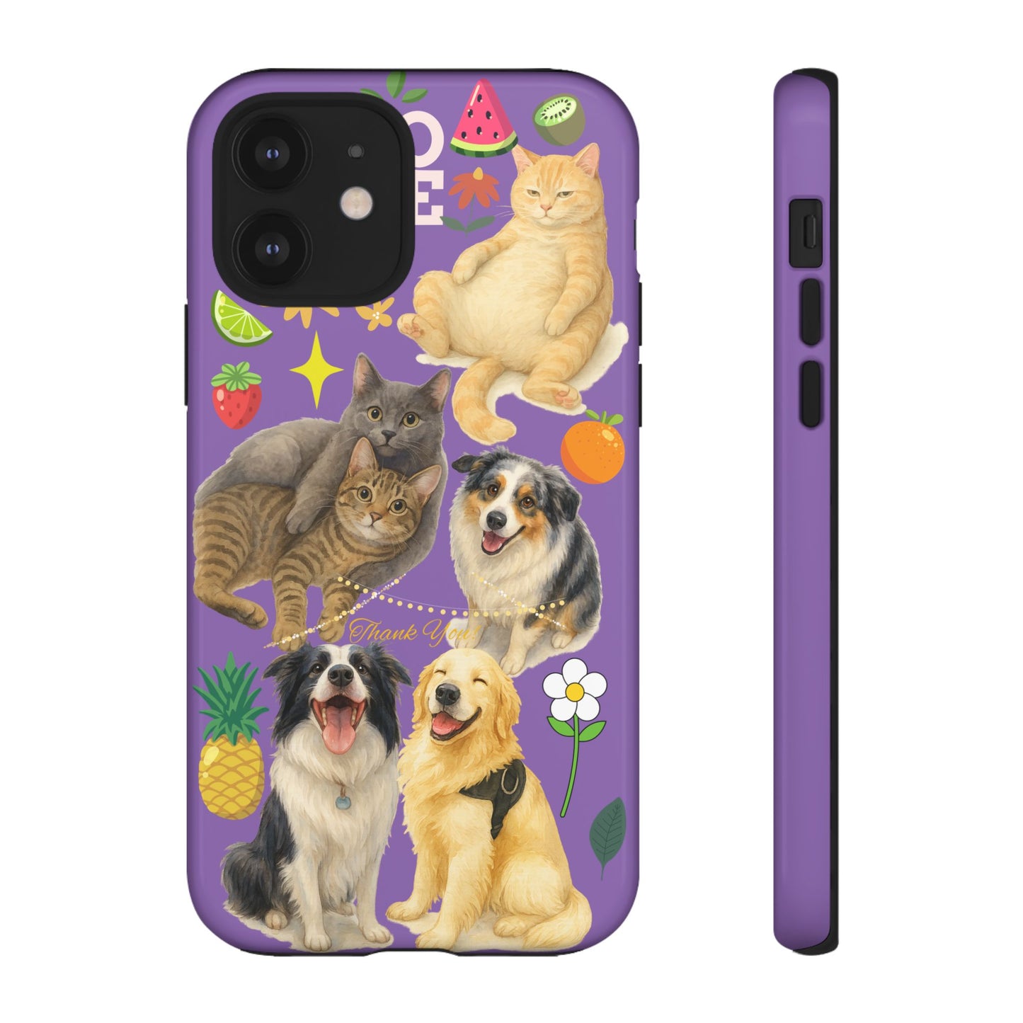 60A-4 Dog and Cat Printed Dual-Layer Phone Case In Purple – Glossy or Matte Finish – iPhone & Android Compatible