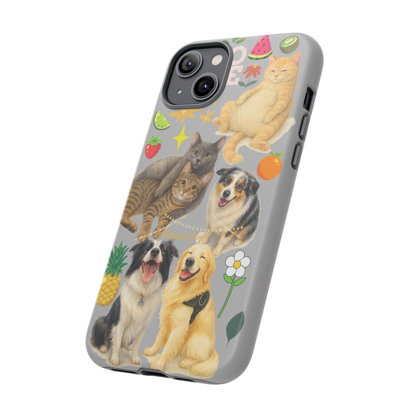 60A-6 Dog and Cat Printed Dual-Layer Phone Case In Light Grey – Glossy or Matte Finish – iPhone & Android Compatible