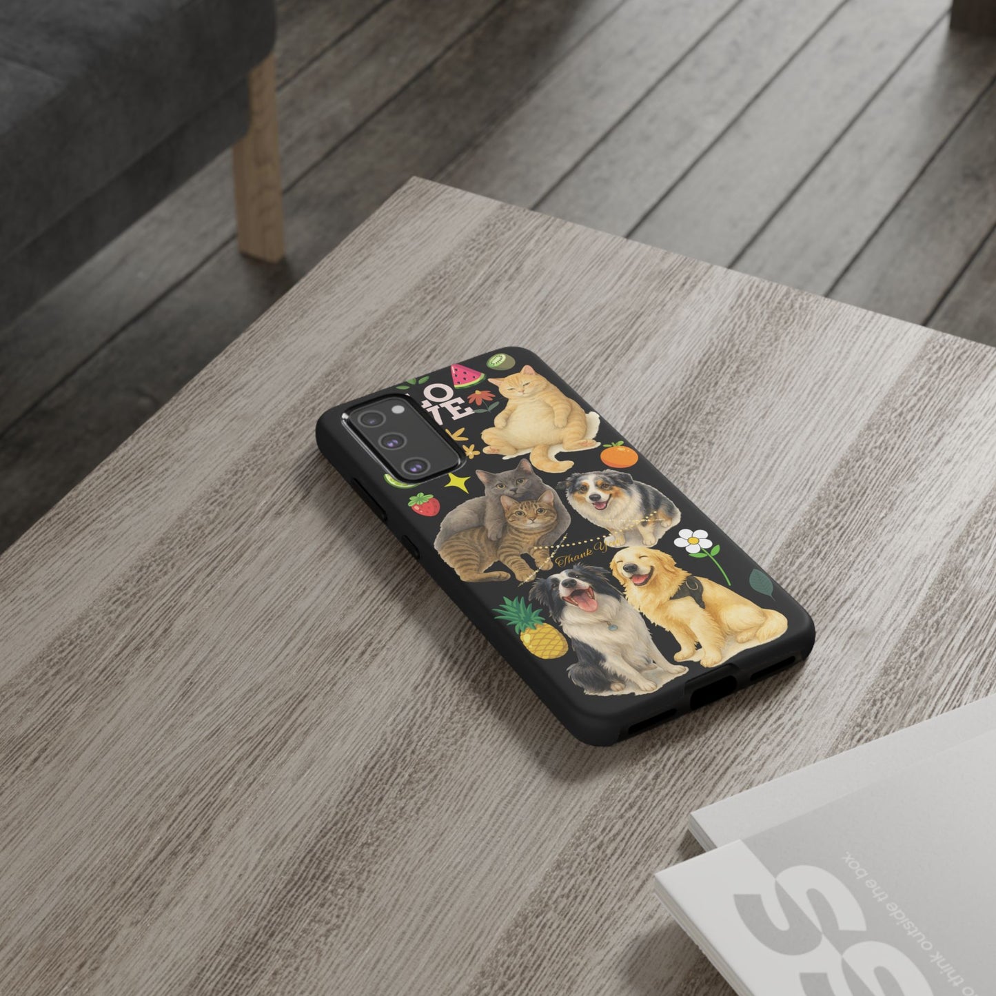 60A-8 Dog and Cat Printed Dual-Layer Phone Case In Black – Glossy or Matte Finish – iPhone & Android Compatible