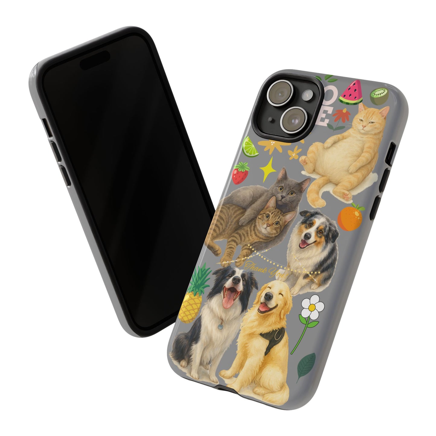 60A-3 Dog and Cat Printed Dual-Layer Phone Case In Grey – Glossy or Matte Finish – iPhone & Android Compatible