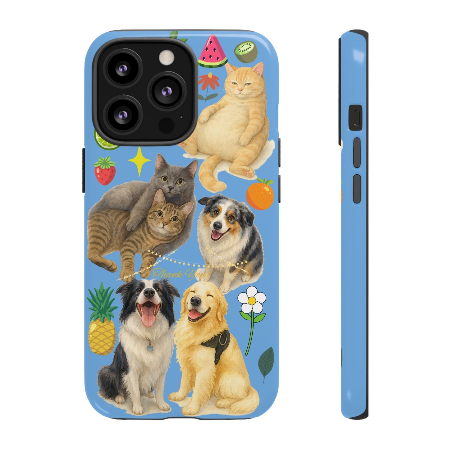 60A-1 Dog and Cat Printed Dual-Layer Phone Case In Blue – Glossy or Matte Finish – iPhone & Android Compatible