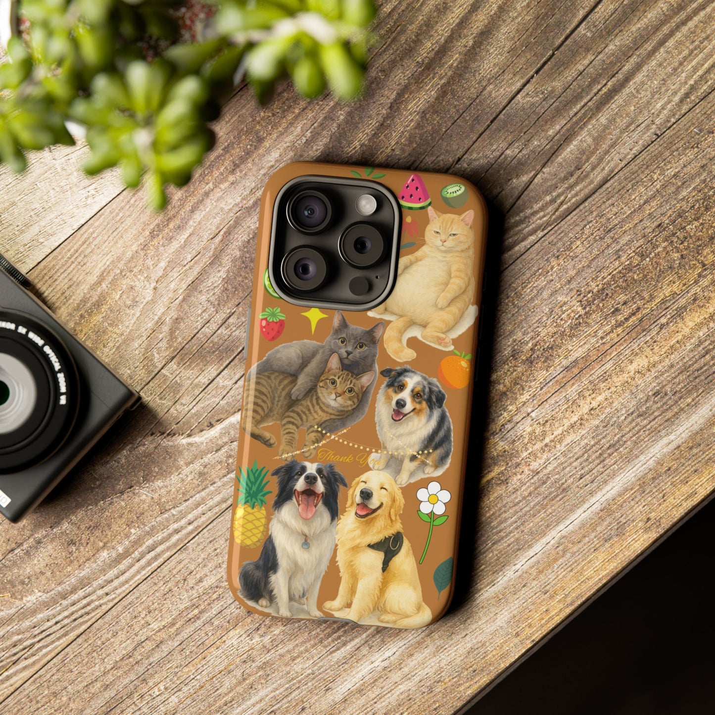 60A-9 Dog and Cat Printed Dual-Layer Phone Case In Light Brown – Glossy or Matte Finish – iPhone & Android Compatible
