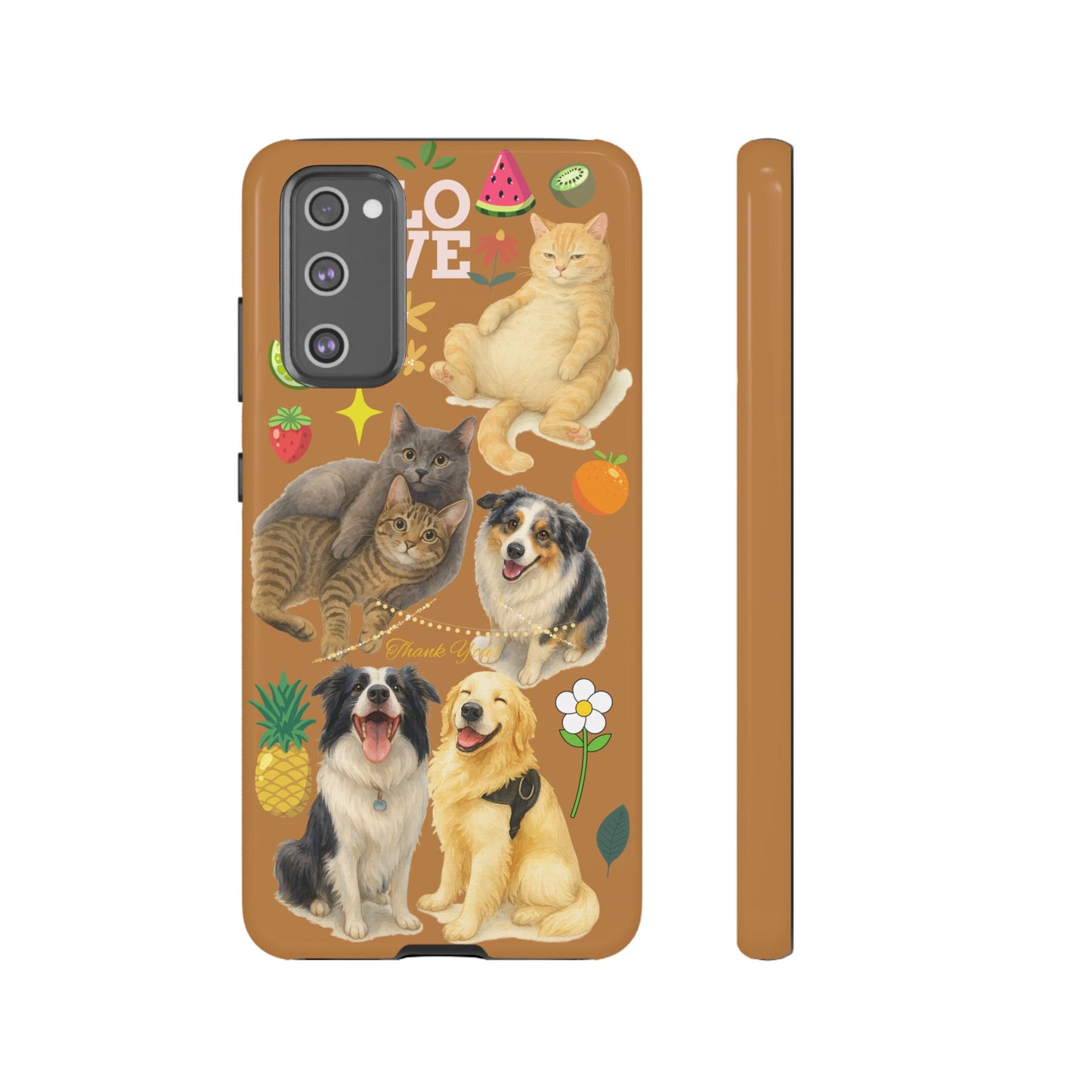 60A-9 Dog and Cat Printed Dual-Layer Phone Case In Light Brown – Glossy or Matte Finish – iPhone & Android Compatible