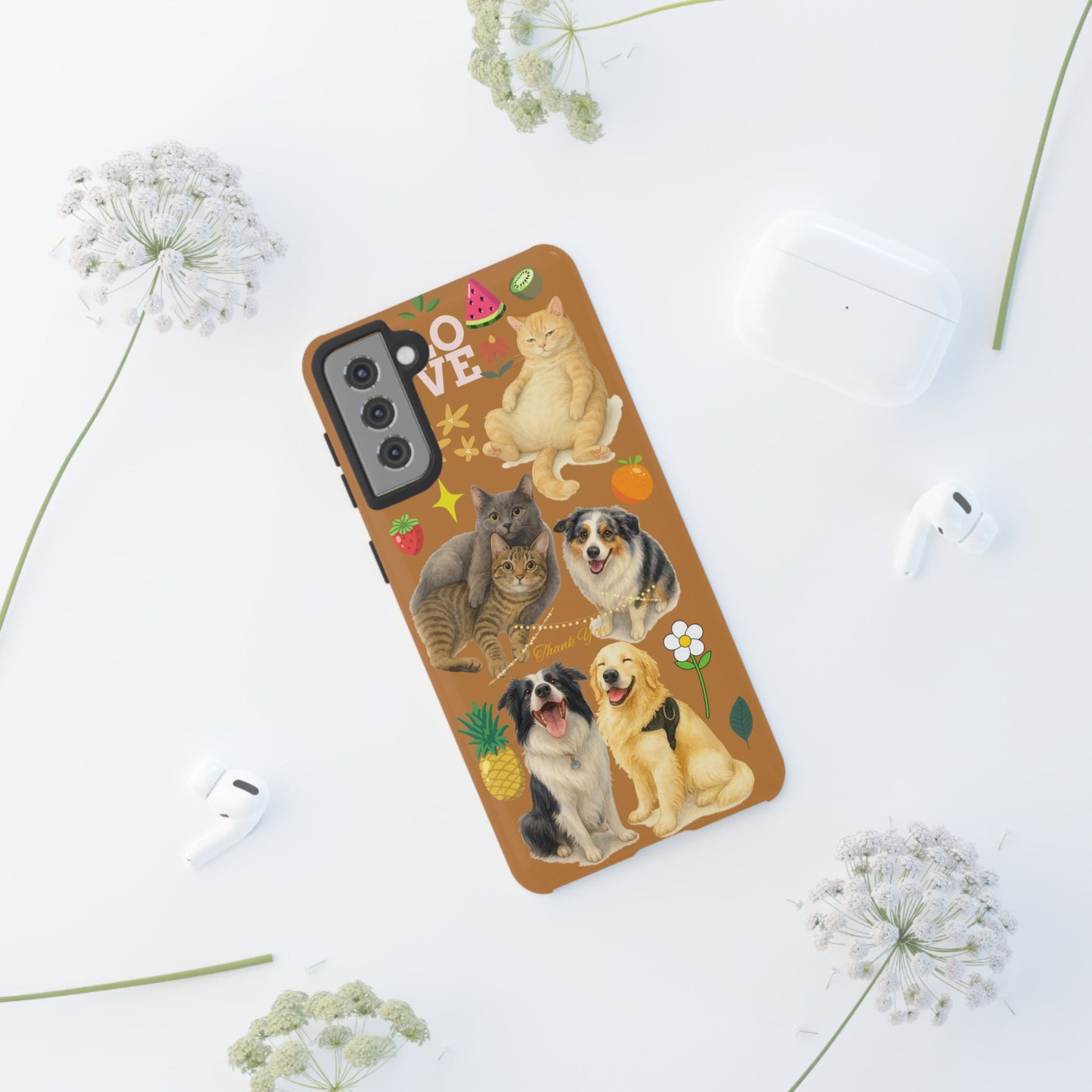 60A-9 Dog and Cat Printed Dual-Layer Phone Case In Light Brown – Glossy or Matte Finish – iPhone & Android Compatible