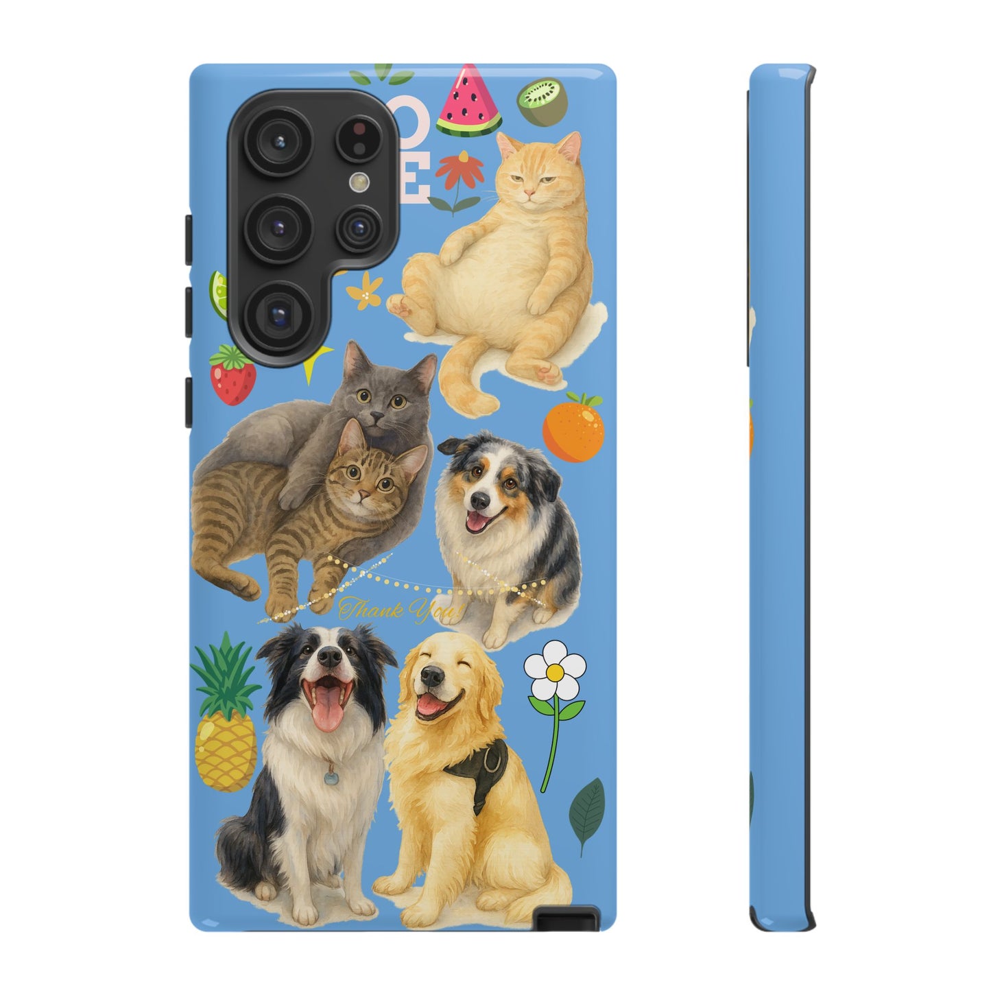 60A-1 Dog and Cat Printed Dual-Layer Phone Case In Blue – Glossy or Matte Finish – iPhone & Android Compatible