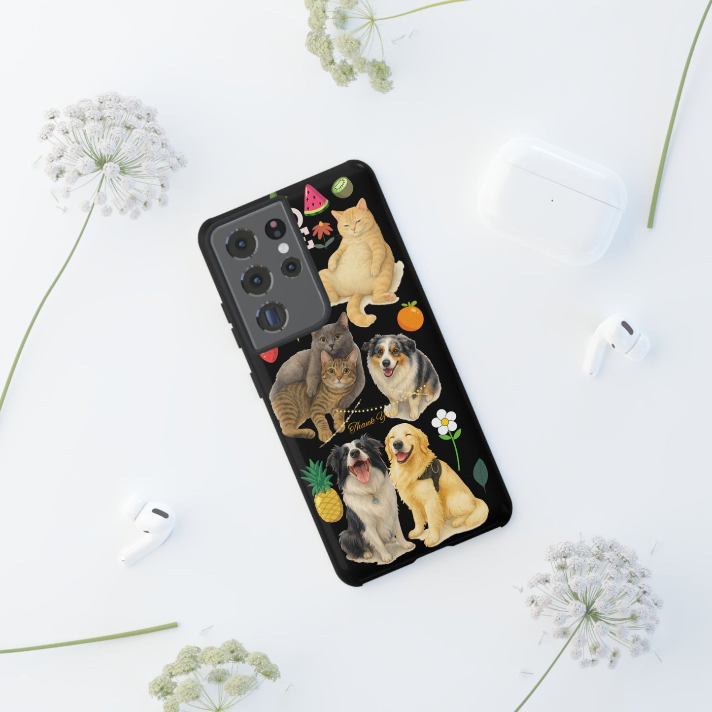 60A-8 Dog and Cat Printed Dual-Layer Phone Case In Black – Glossy or Matte Finish – iPhone & Android Compatible