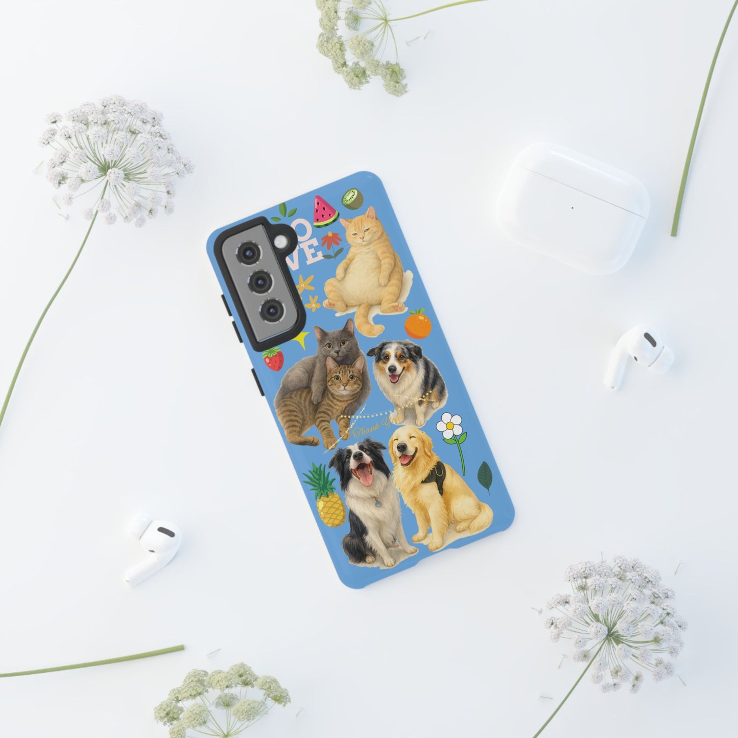 60A-1 Dog and Cat Printed Dual-Layer Phone Case In Blue – Glossy or Matte Finish – iPhone & Android Compatible