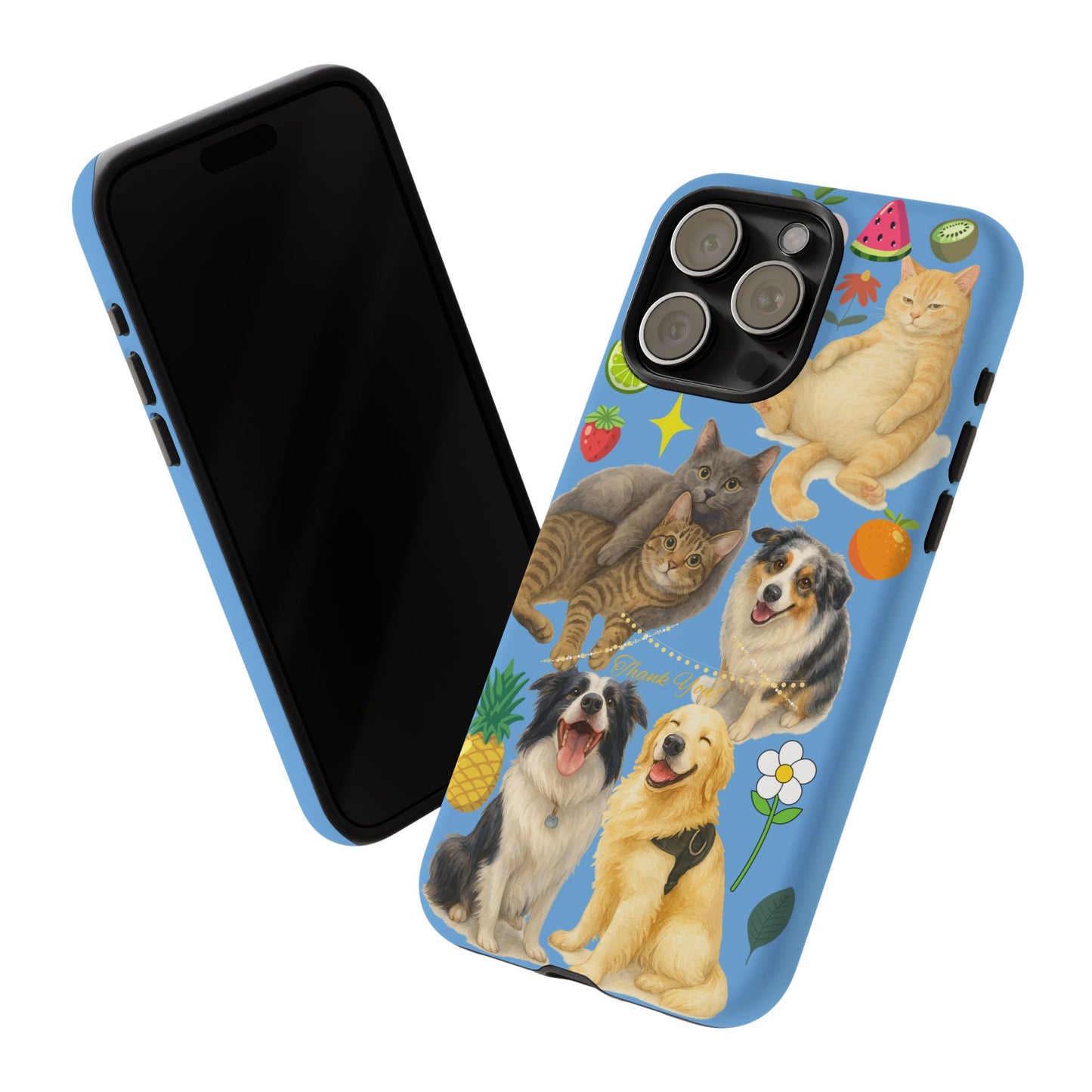 60A-1 Dog and Cat Printed Dual-Layer Phone Case In Blue – Glossy or Matte Finish – iPhone & Android Compatible