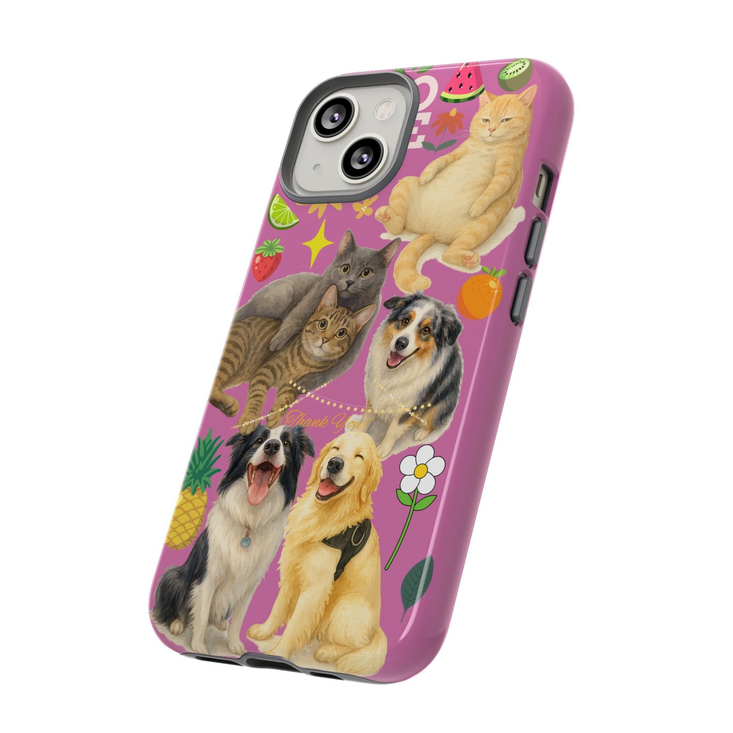 60A-2 Dog and Cat Printed Dual-Layer Phone Case In Pink – Glossy or Matte Finish – iPhone & Android Compatible