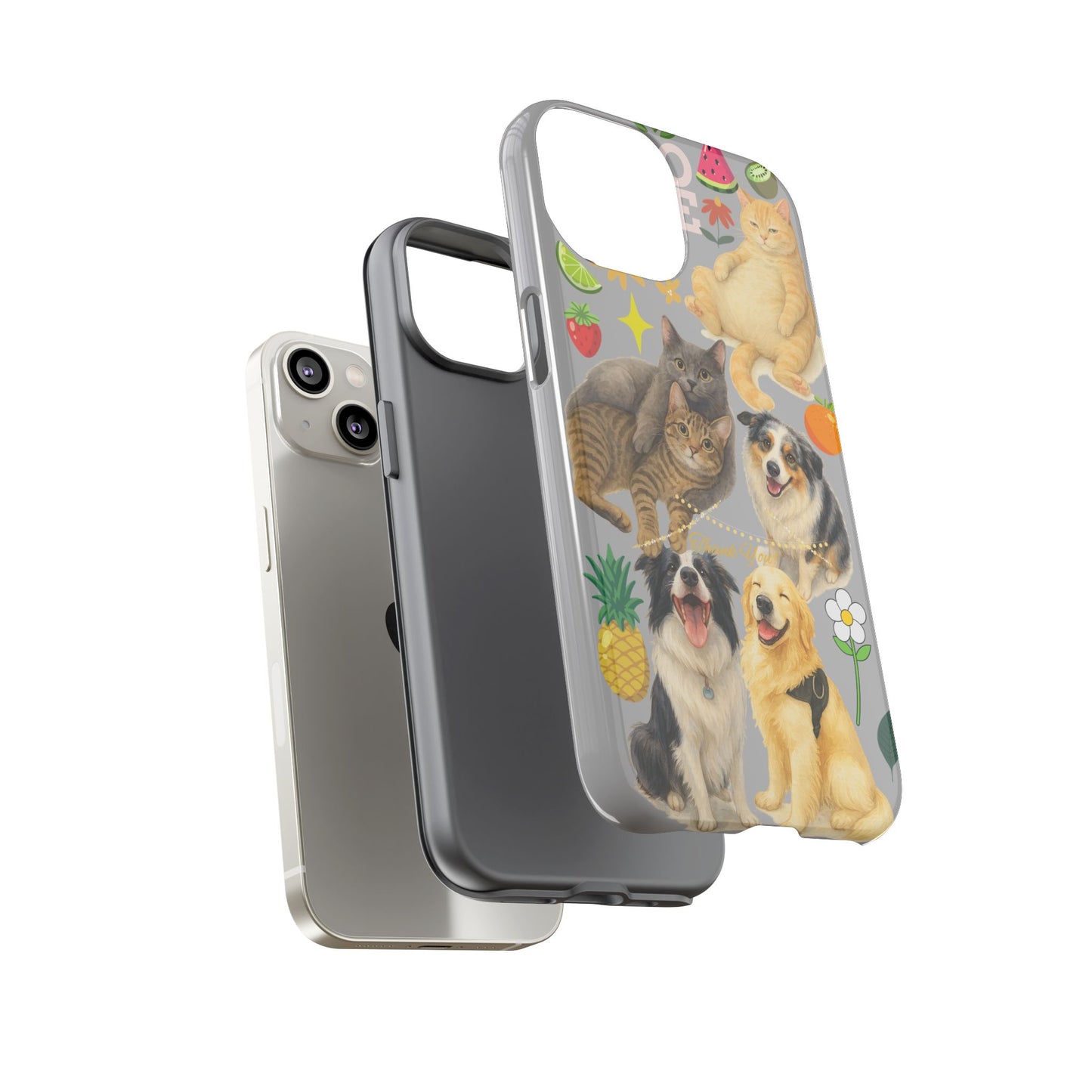 60A-6 Dog and Cat Printed Dual-Layer Phone Case In Light Grey – Glossy or Matte Finish – iPhone & Android Compatible