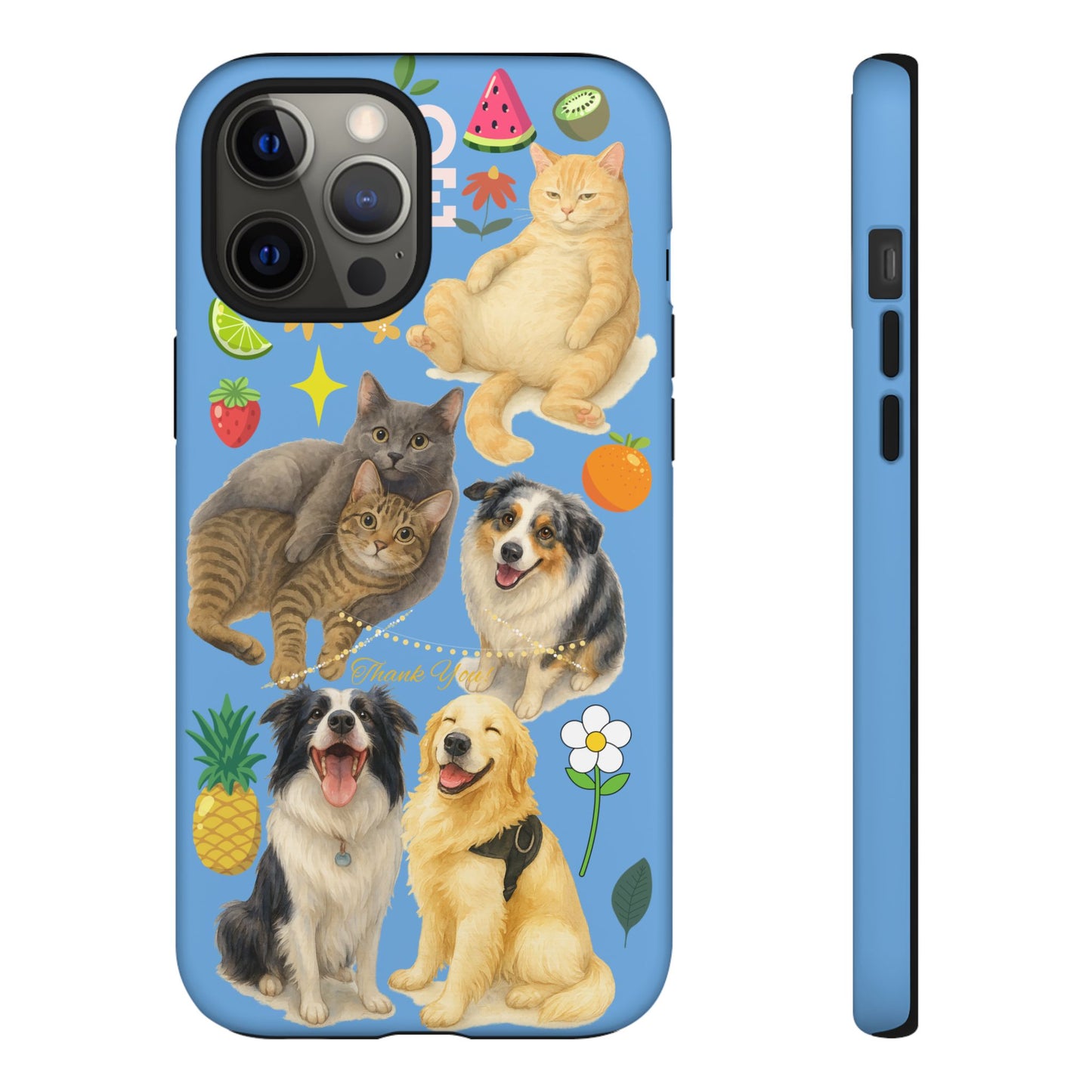 60A-1 Dog and Cat Printed Dual-Layer Phone Case In Blue – Glossy or Matte Finish – iPhone & Android Compatible