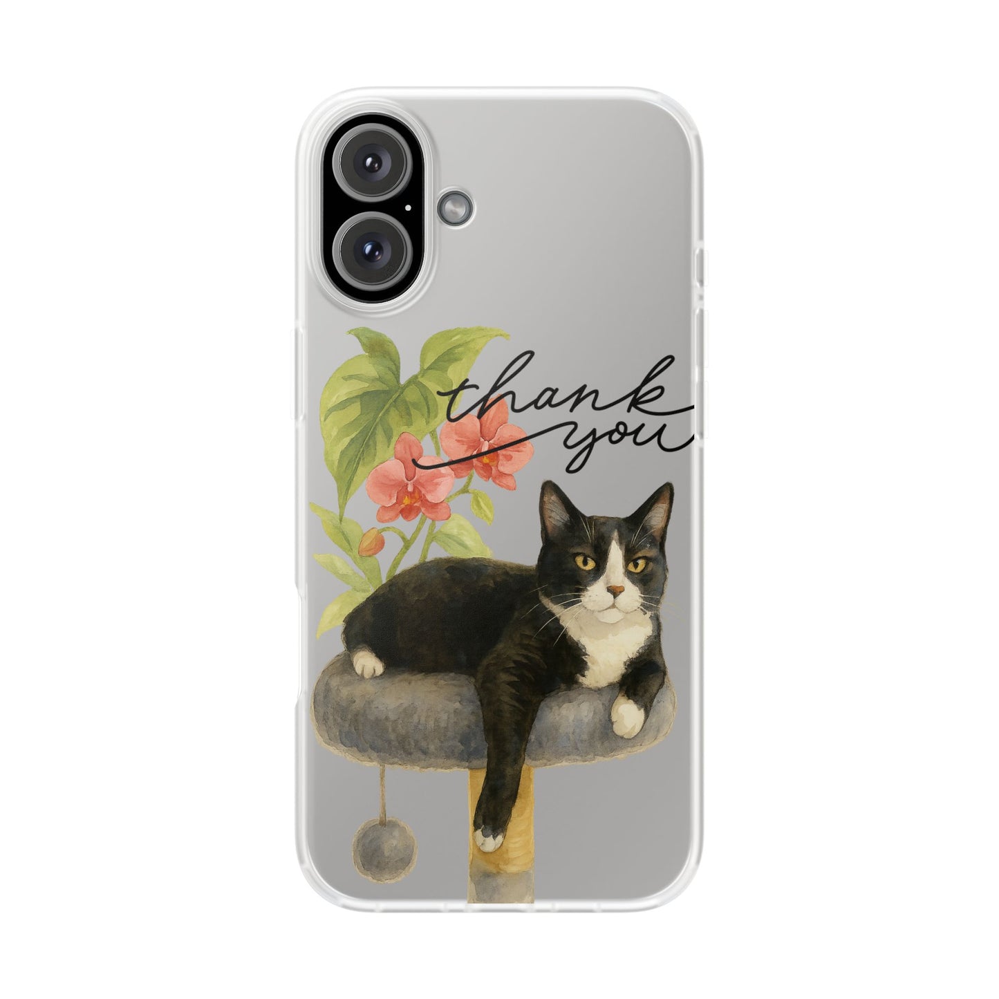 62A Cute Cat Thank You Phone Case – Flexible Matte TPU Slim Cover for iPhone & Android Gift