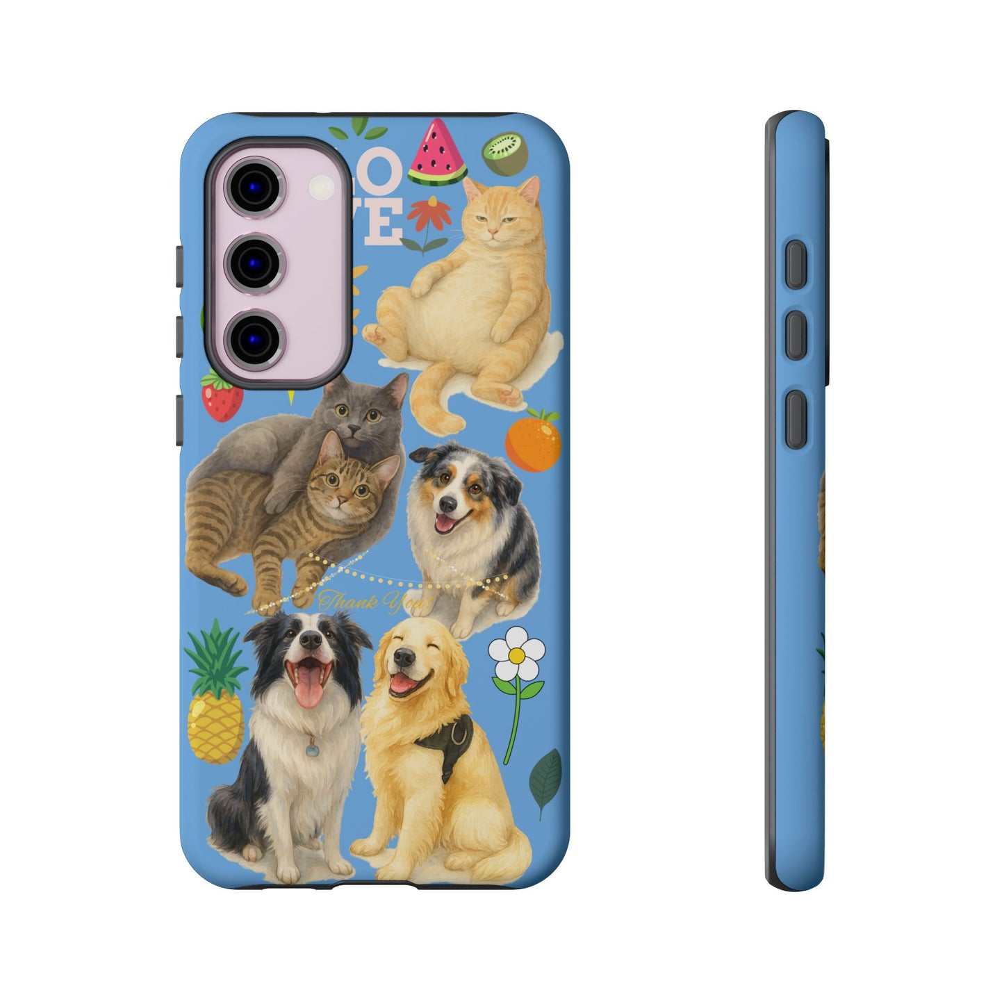 60A-1 Dog and Cat Printed Dual-Layer Phone Case In Blue – Glossy or Matte Finish – iPhone & Android Compatible
