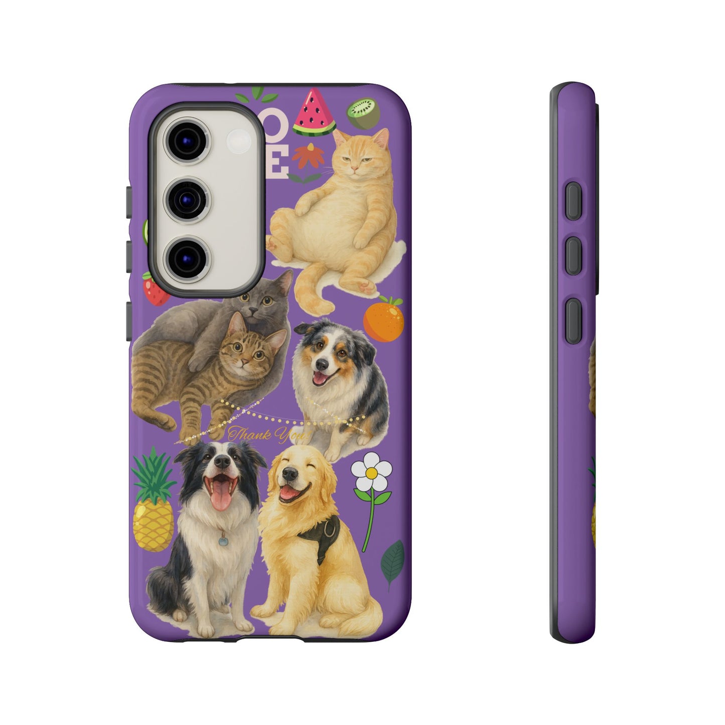 60A-4 Dog and Cat Printed Dual-Layer Phone Case In Purple – Glossy or Matte Finish – iPhone & Android Compatible