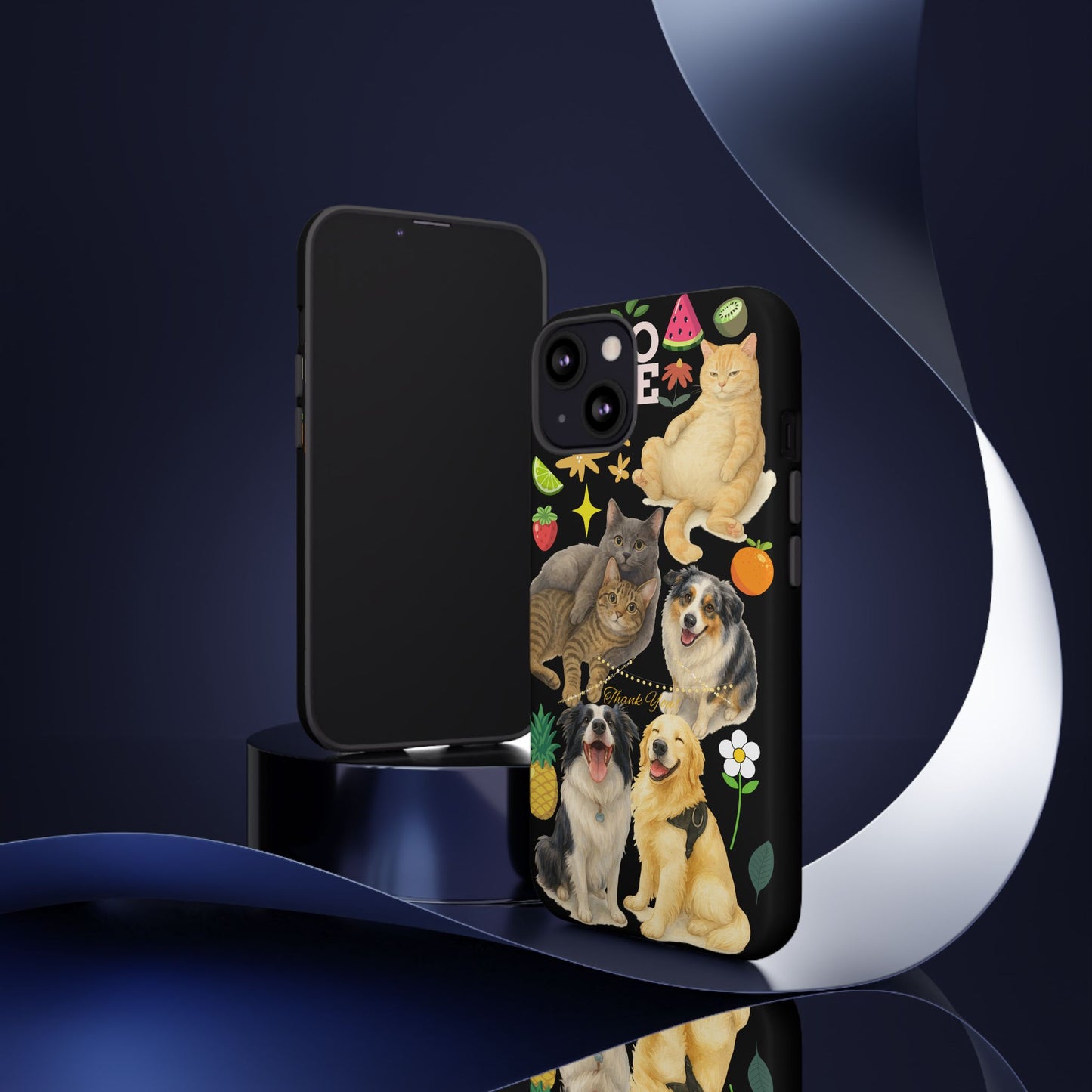60A-8 Dog and Cat Printed Dual-Layer Phone Case In Black – Glossy or Matte Finish – iPhone & Android Compatible