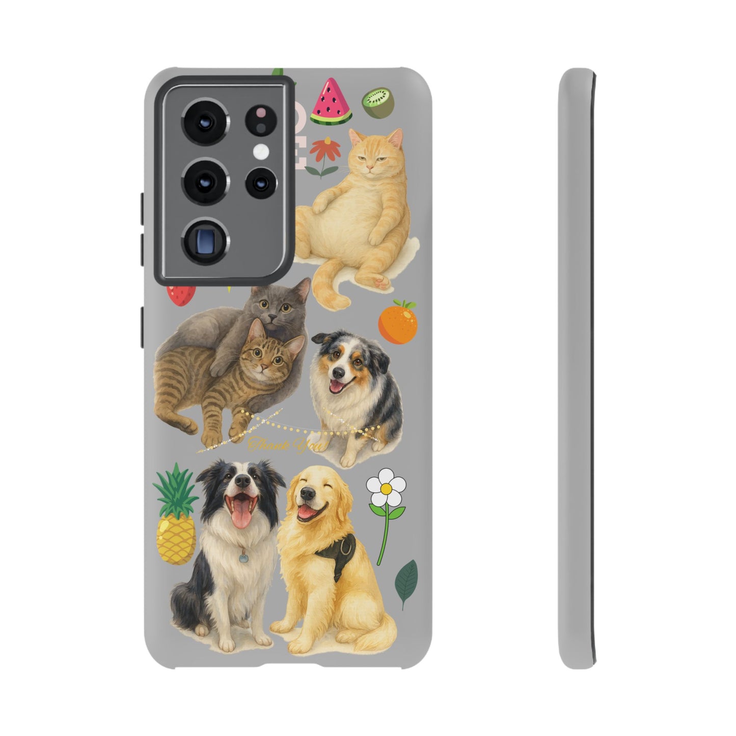 60A-6 Dog and Cat Printed Dual-Layer Phone Case In Light Grey – Glossy or Matte Finish – iPhone & Android Compatible