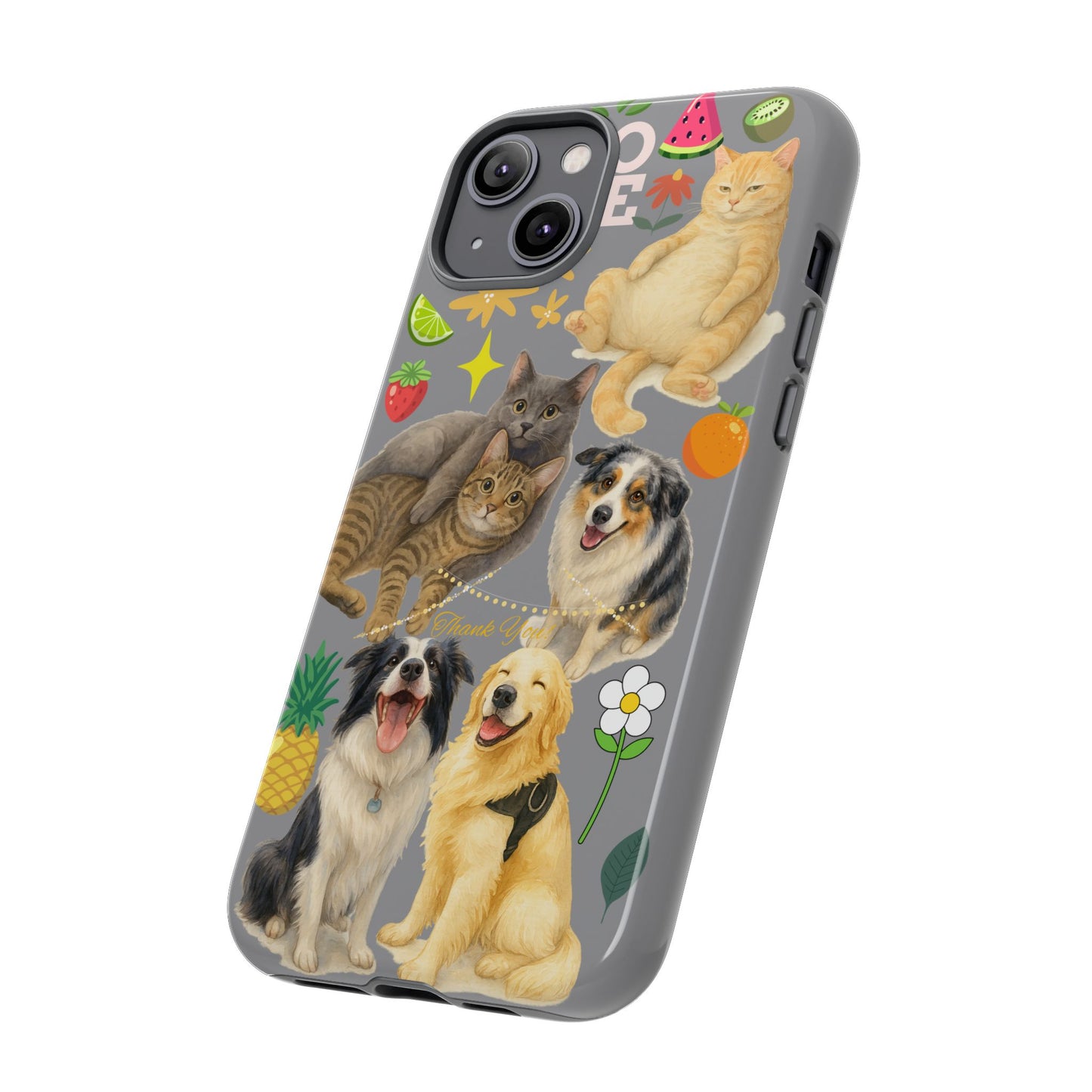 60A-3 Dog and Cat Printed Dual-Layer Phone Case In Grey – Glossy or Matte Finish – iPhone & Android Compatible