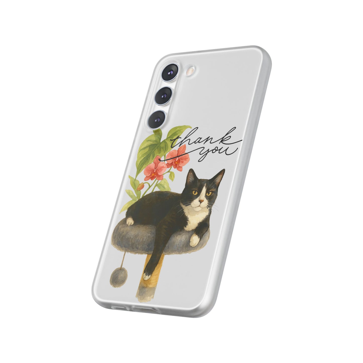 62A Cute Cat Thank You Phone Case – Flexible Matte TPU Slim Cover for iPhone & Android Gift