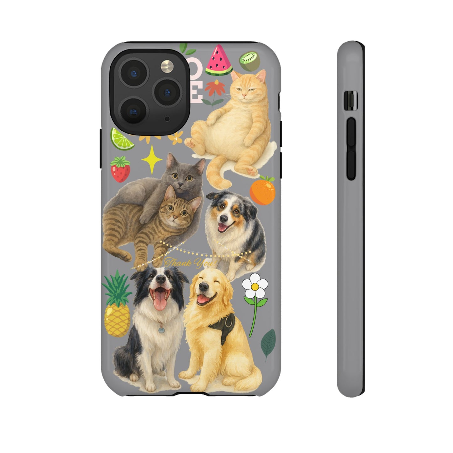 60A-3 Dog and Cat Printed Dual-Layer Phone Case In Grey – Glossy or Matte Finish – iPhone & Android Compatible