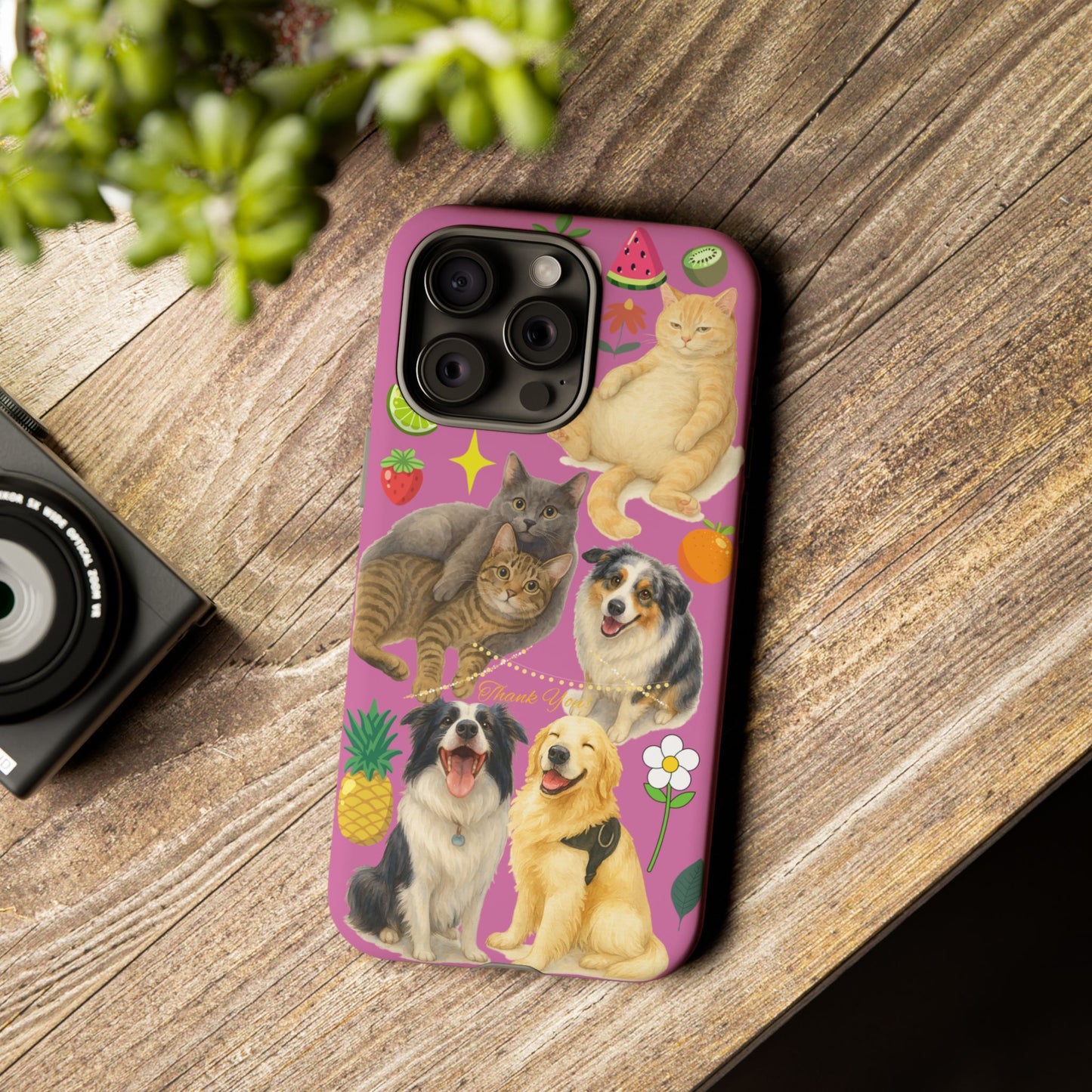 60A-2 Dog and Cat Printed Dual-Layer Phone Case In Pink – Glossy or Matte Finish – iPhone & Android Compatible