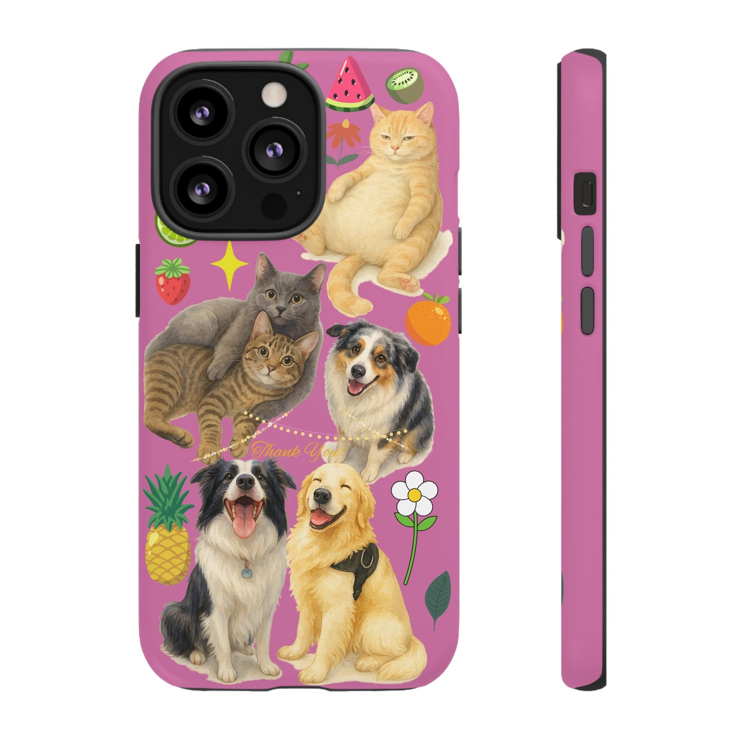 60A-2 Dog and Cat Printed Dual-Layer Phone Case In Pink – Glossy or Matte Finish – iPhone & Android Compatible