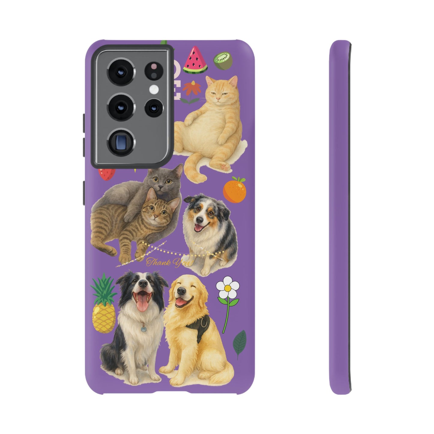 60A-4 Dog and Cat Printed Dual-Layer Phone Case In Purple – Glossy or Matte Finish – iPhone & Android Compatible