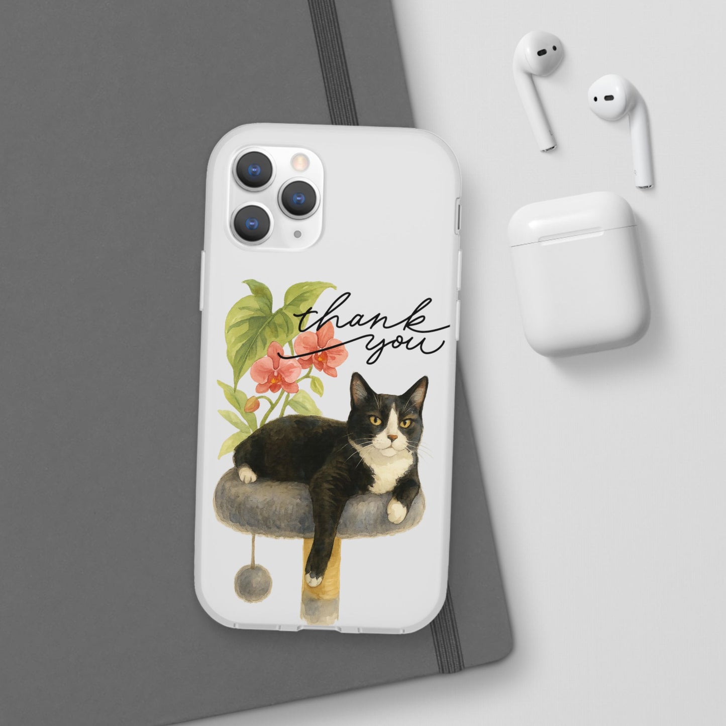 62A Cute Cat Thank You Phone Case – Flexible Matte TPU Slim Cover for iPhone & Android Gift