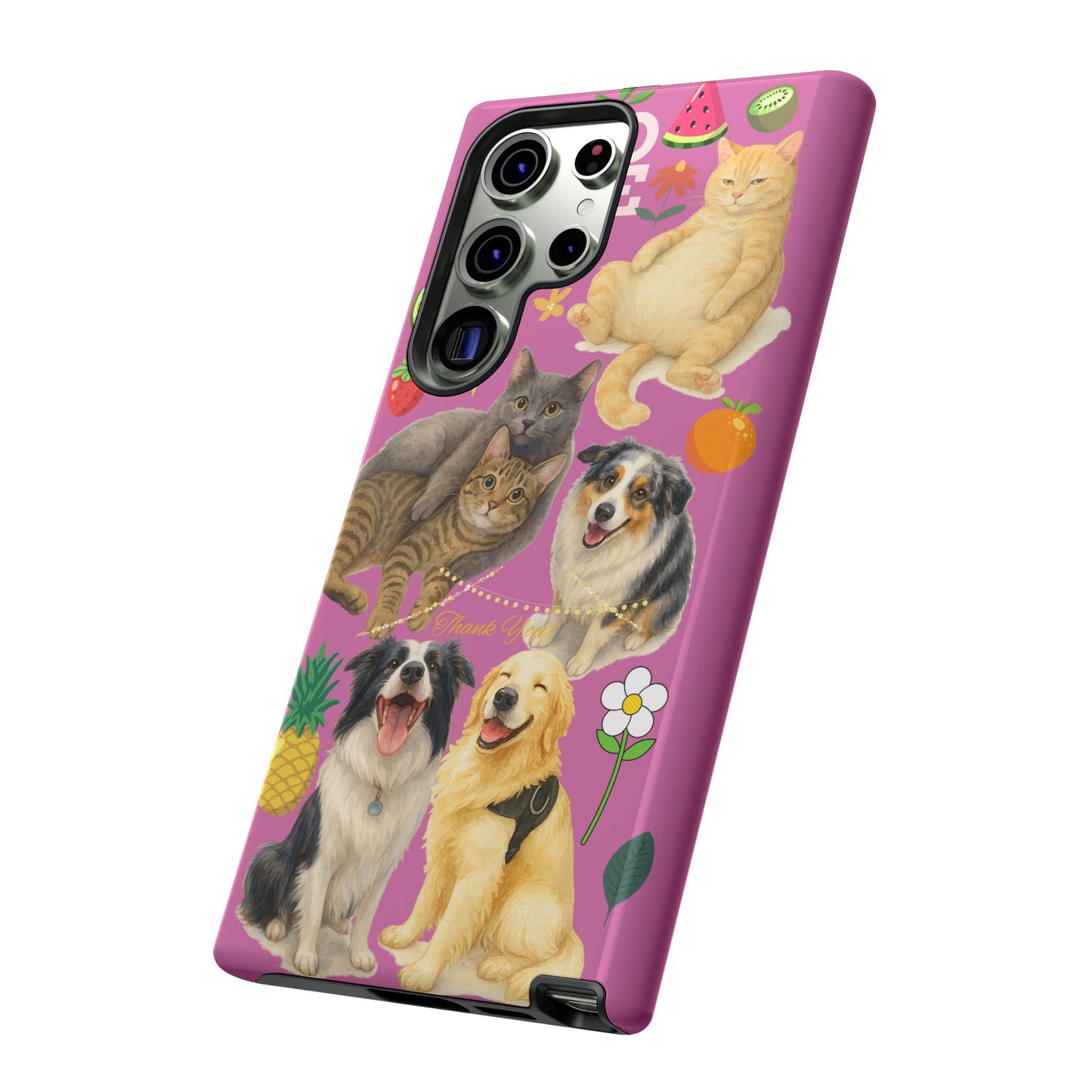 60A-2 Dog and Cat Printed Dual-Layer Phone Case In Pink – Glossy or Matte Finish – iPhone & Android Compatible