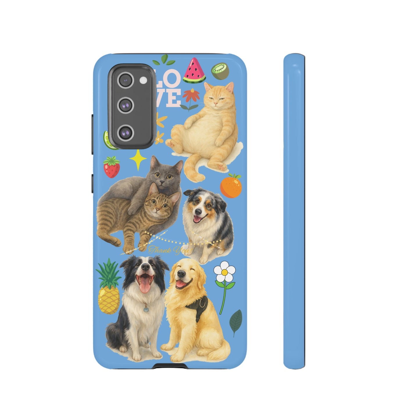 60A-1 Dog and Cat Printed Dual-Layer Phone Case In Blue – Glossy or Matte Finish – iPhone & Android Compatible
