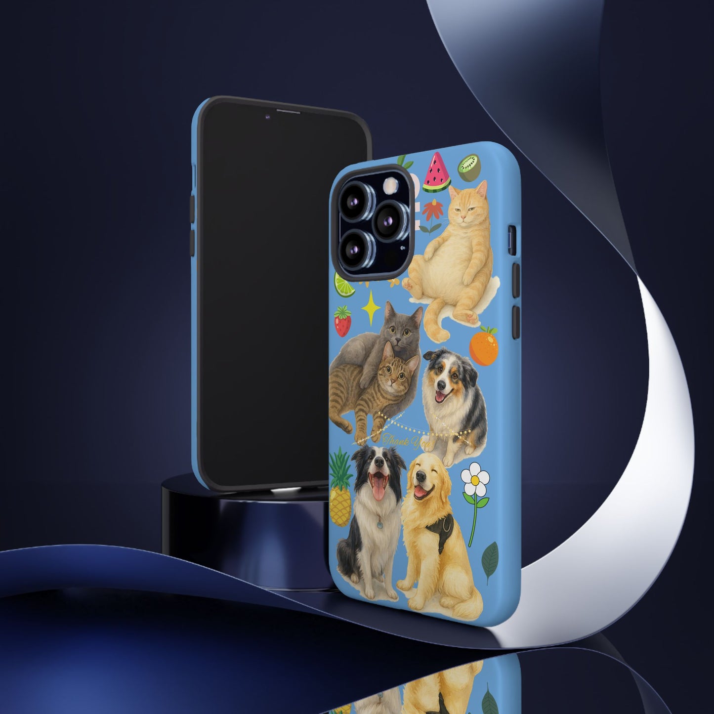 60A-1 Dog and Cat Printed Dual-Layer Phone Case In Blue – Glossy or Matte Finish – iPhone & Android Compatible