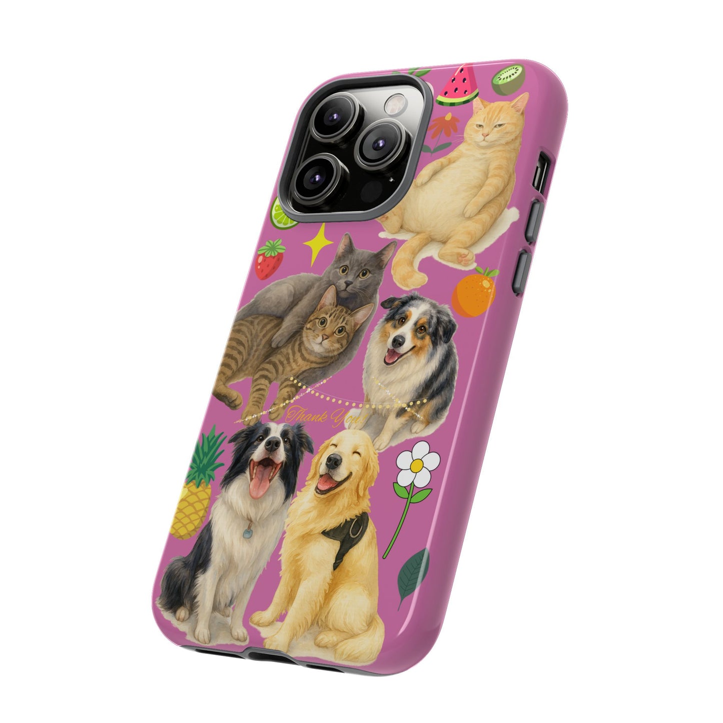 60A-2 Dog and Cat Printed Dual-Layer Phone Case In Pink – Glossy or Matte Finish – iPhone & Android Compatible
