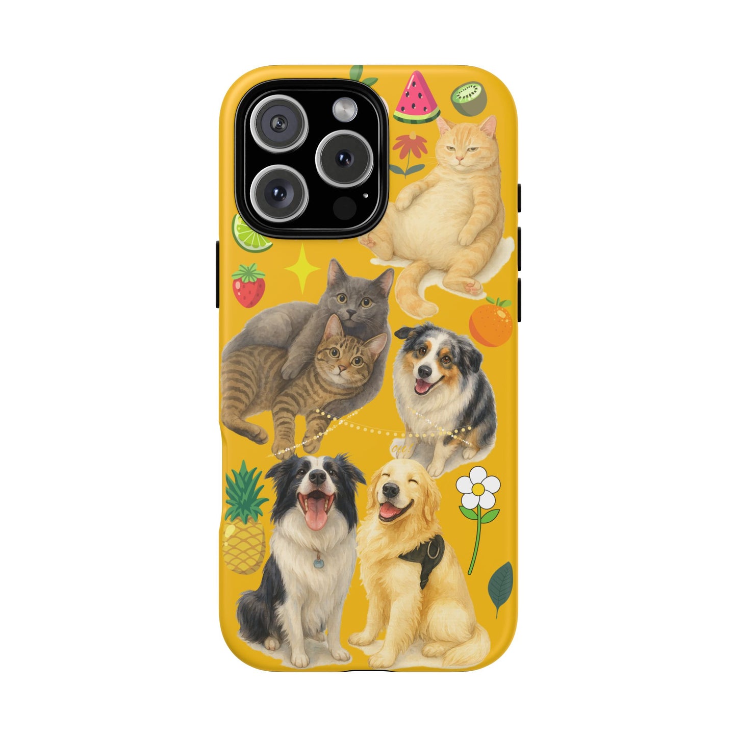 60A-5 Dog and Cat Printed Dual-Layer Phone Case In Yellow – Glossy or Matte Finish – iPhone & Android Compatible