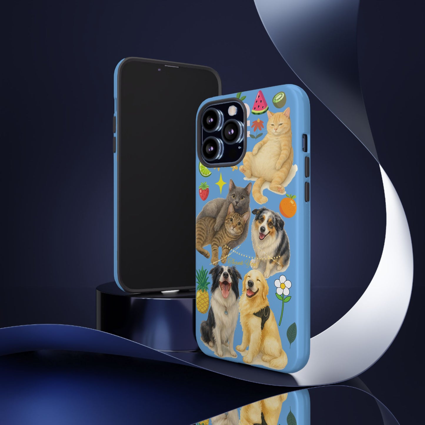 60A-1 Dog and Cat Printed Dual-Layer Phone Case In Blue – Glossy or Matte Finish – iPhone & Android Compatible